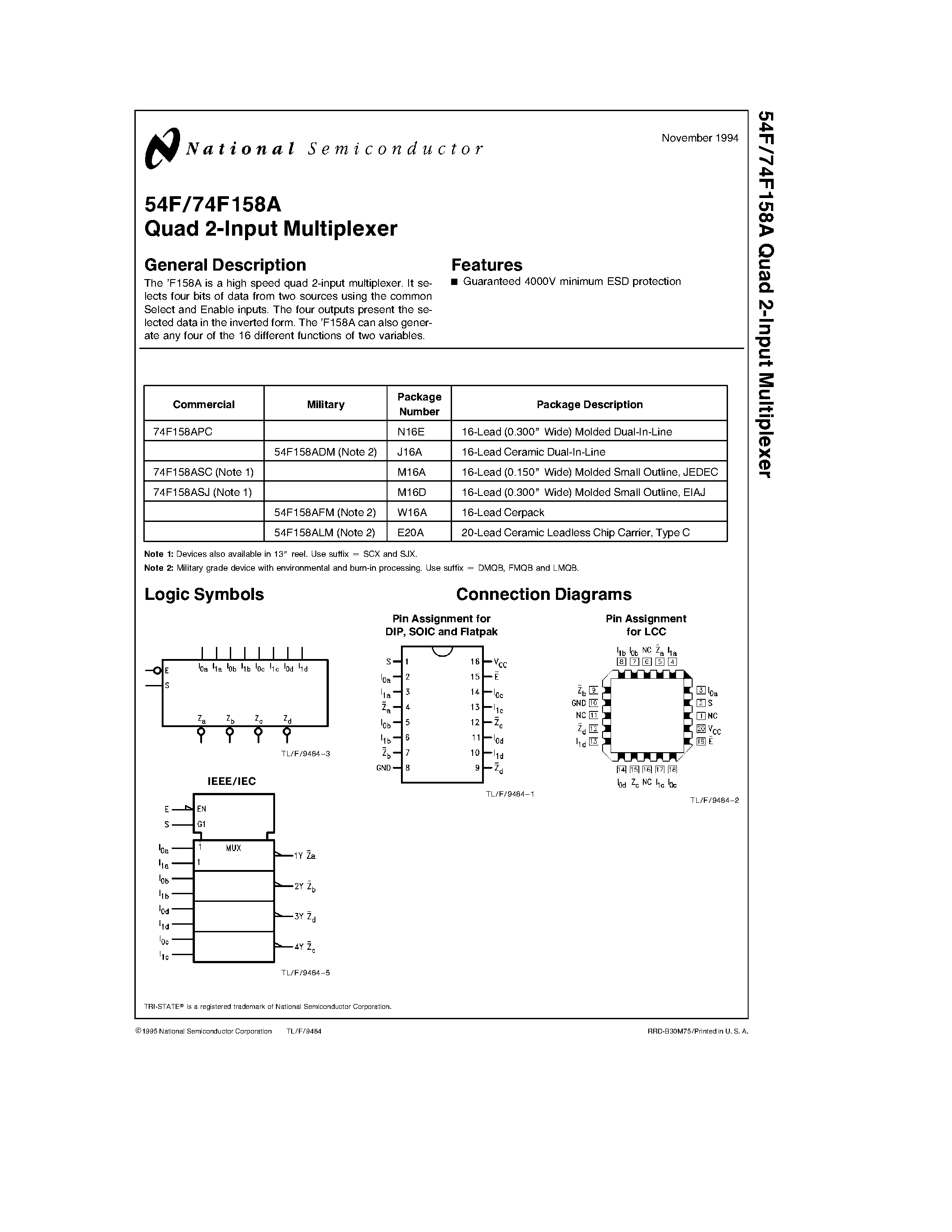 Даташит 74F158ASC - Quad 2-Input Multiplexer страница 1