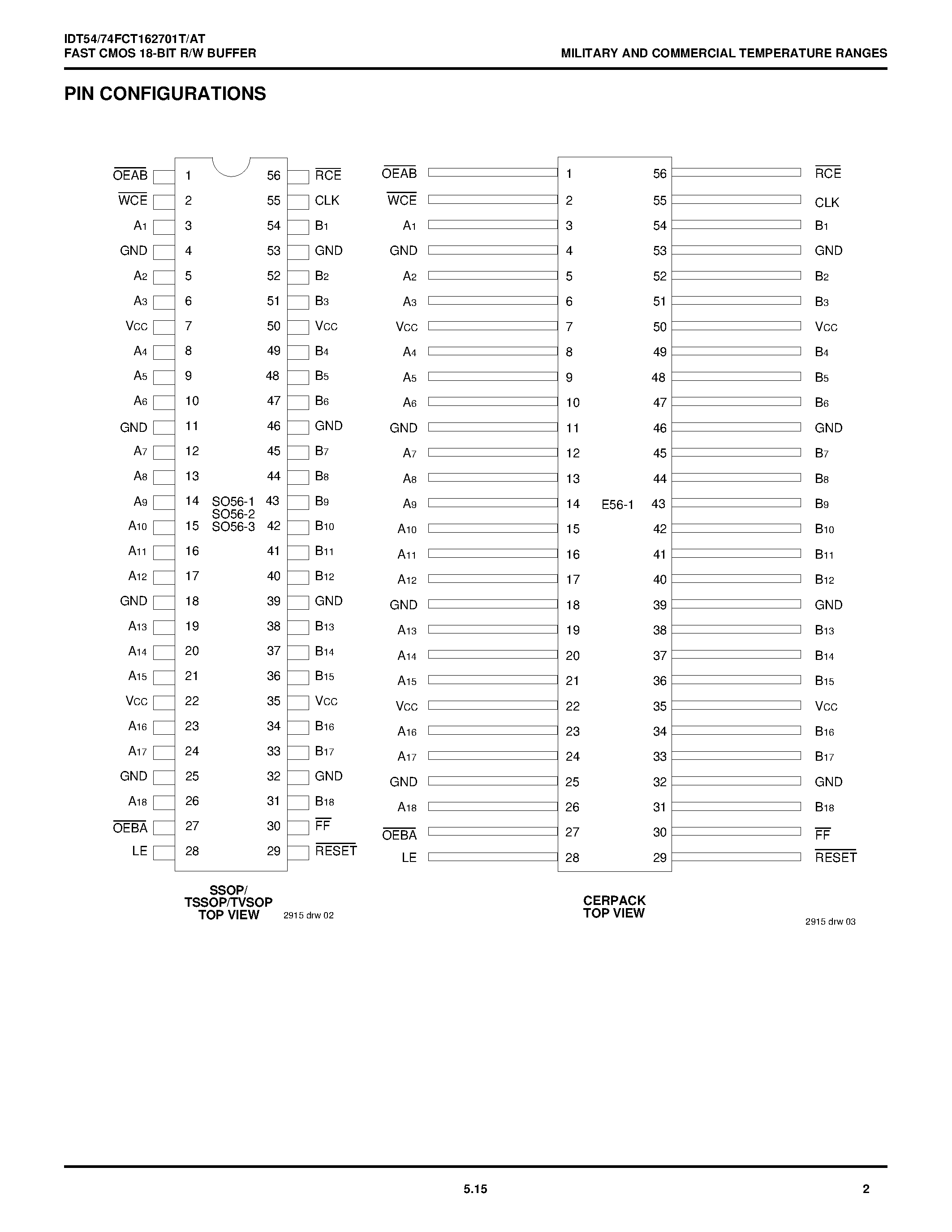 Datasheet IDT54FCT162701AT - FAST CMOS 18-BIT R/W BUFFER page 2