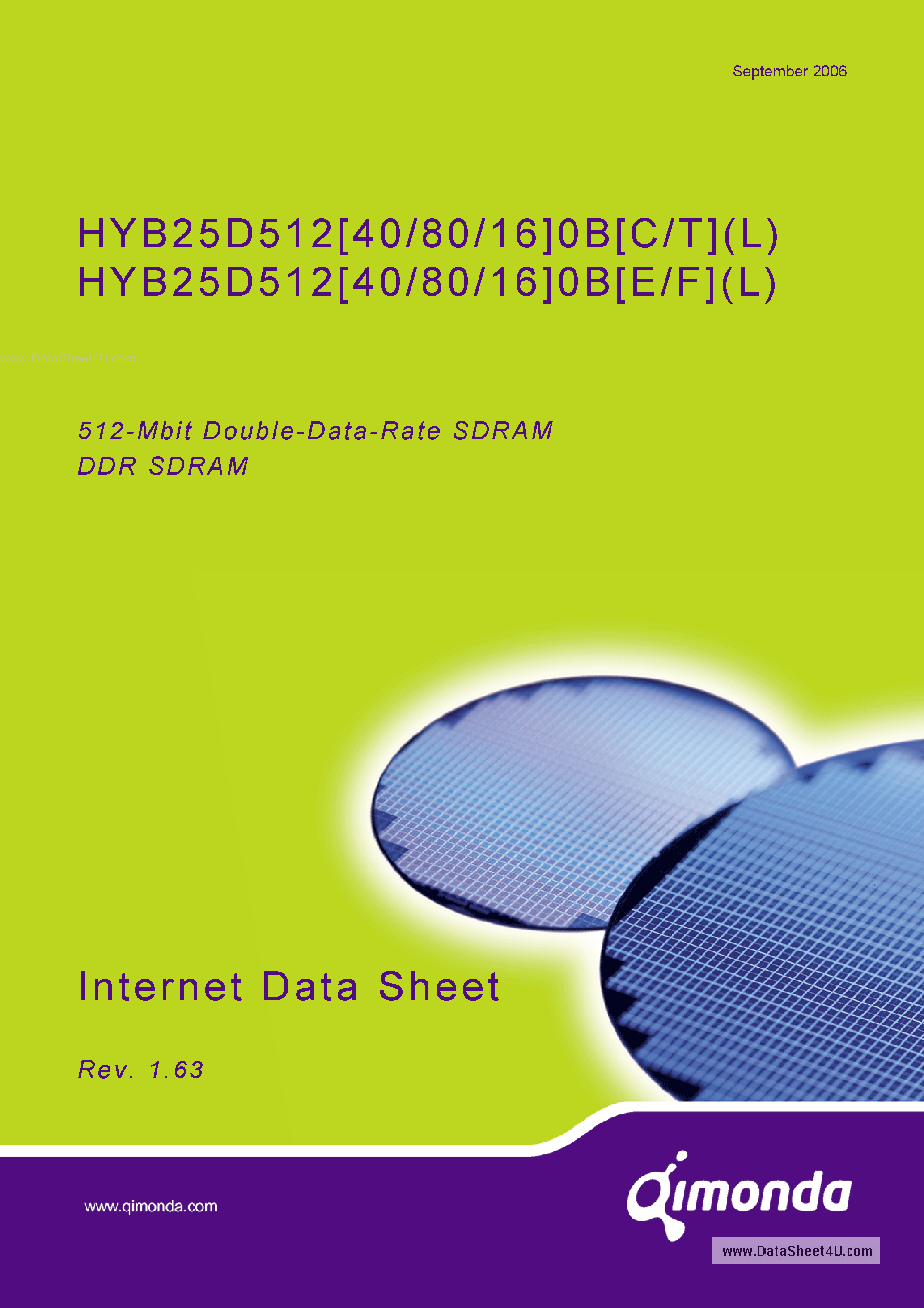 Даташит HYB25D512400BF-6 - 512Mbit Double Data Rate SDRAM страница 1