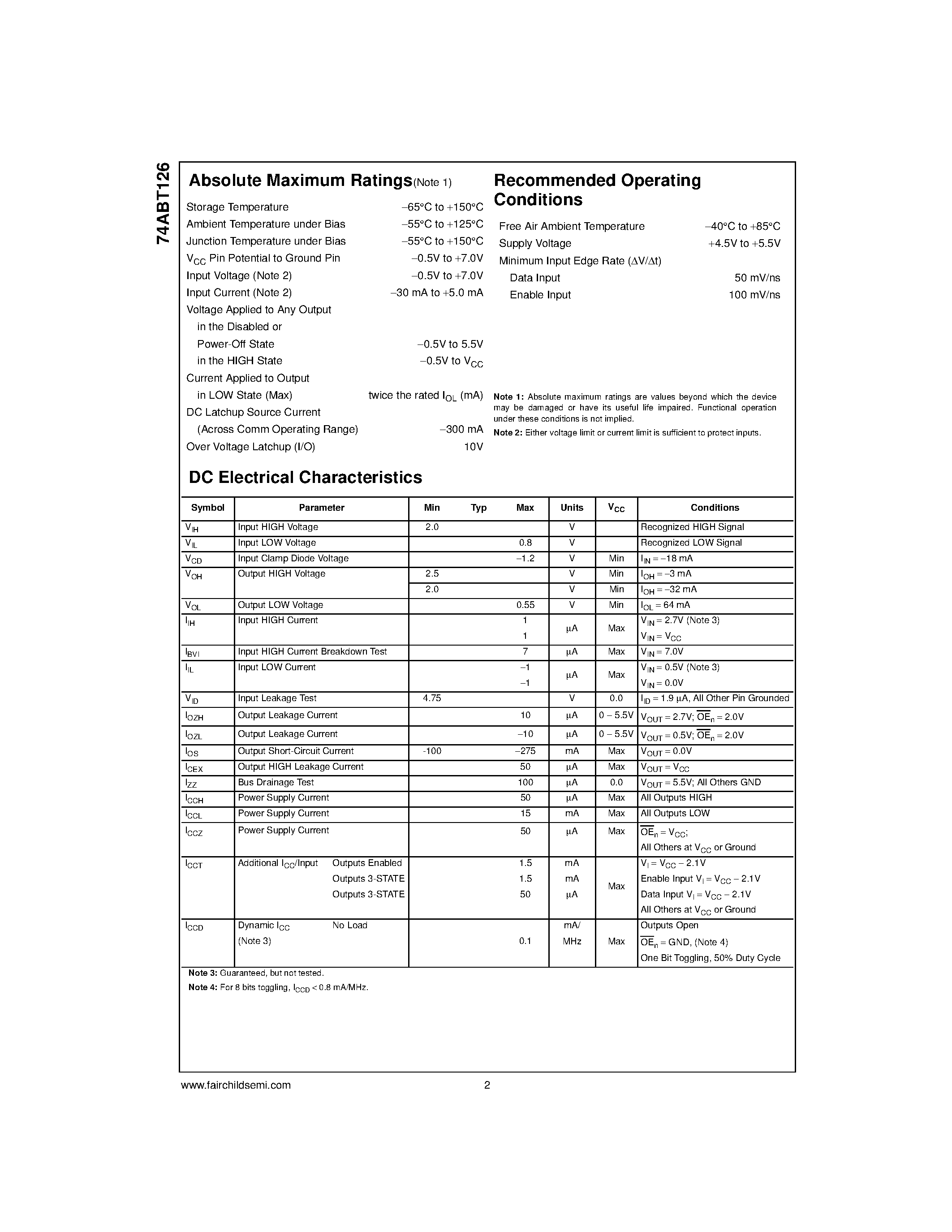 Datasheet 74ABT126CMTC - Quad Buffer with 3-STATE Outputs page 2