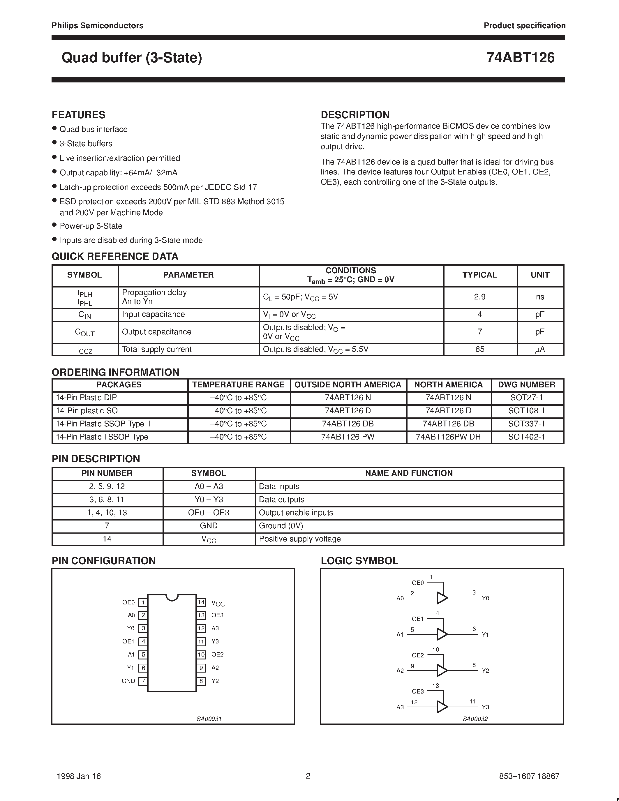 Datasheet 74ABT126DB - Quad buffer 3-State page 2