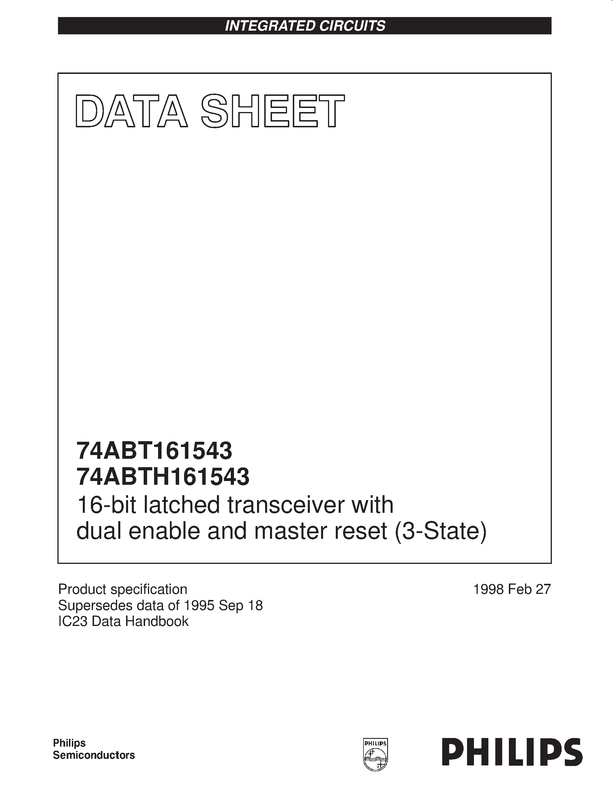 Datasheet 74ABT161543DGG - 16-bit latched transceiver with dual enable and master reset 3-State page 1