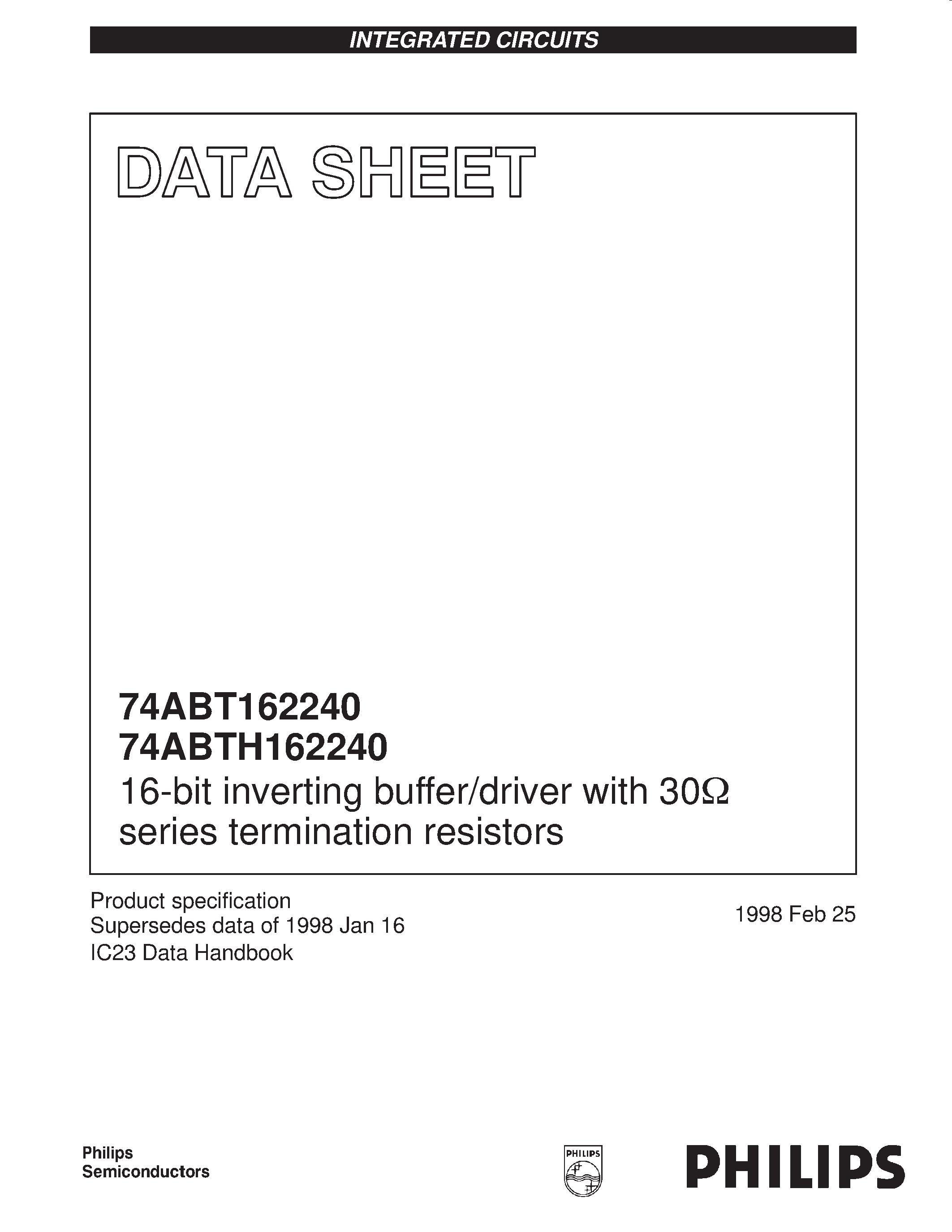 Даташит 74ABT162240DGG - 16-bit inverting buffer/driver with 30ohm series termination resistors страница 1