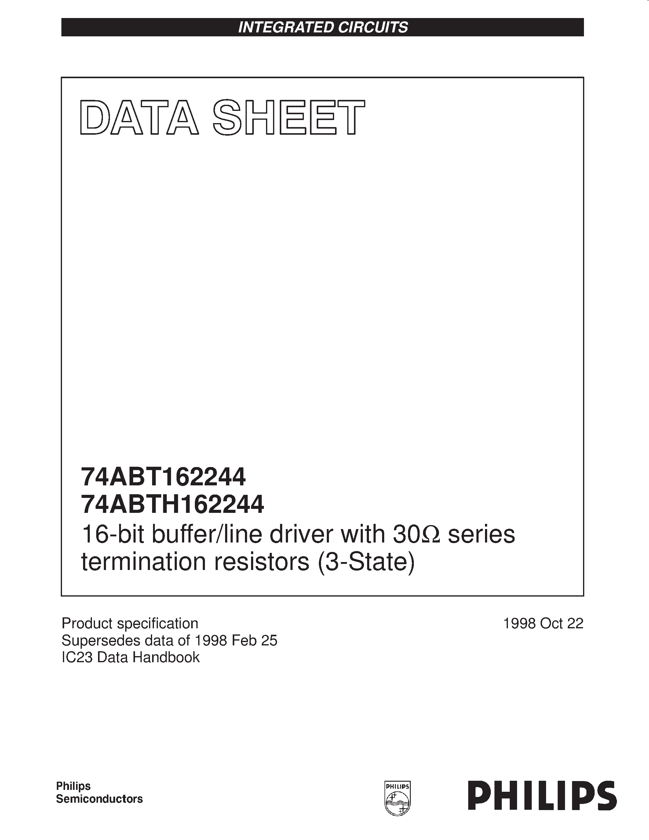 Даташит 74ABT162244 - 16-bit buffer/line driver with 30ohm series termination resistors 3-State страница 1