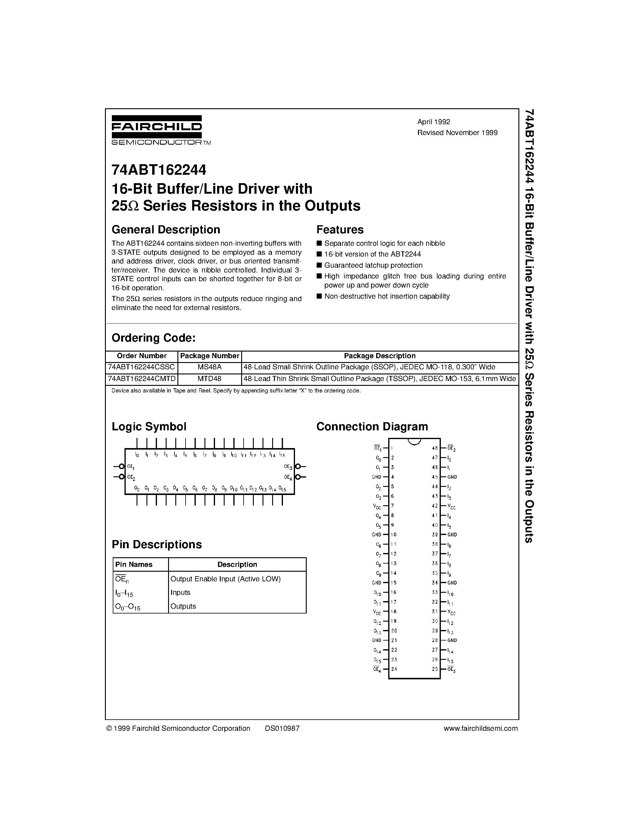 Datasheet 74ABT162244 - 16-Bit Buffer/Line Driver with 25 Series Resistors in the Outputs page 1