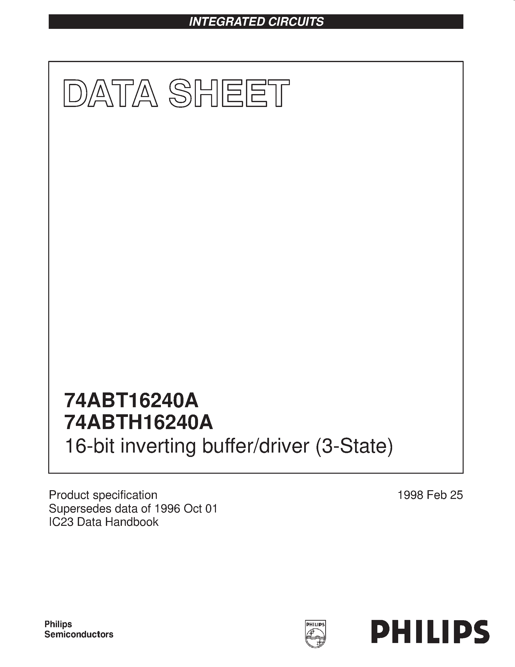 Datasheet 74ABT16240A - 16-bit inverting buffer/driver 3-State page 1