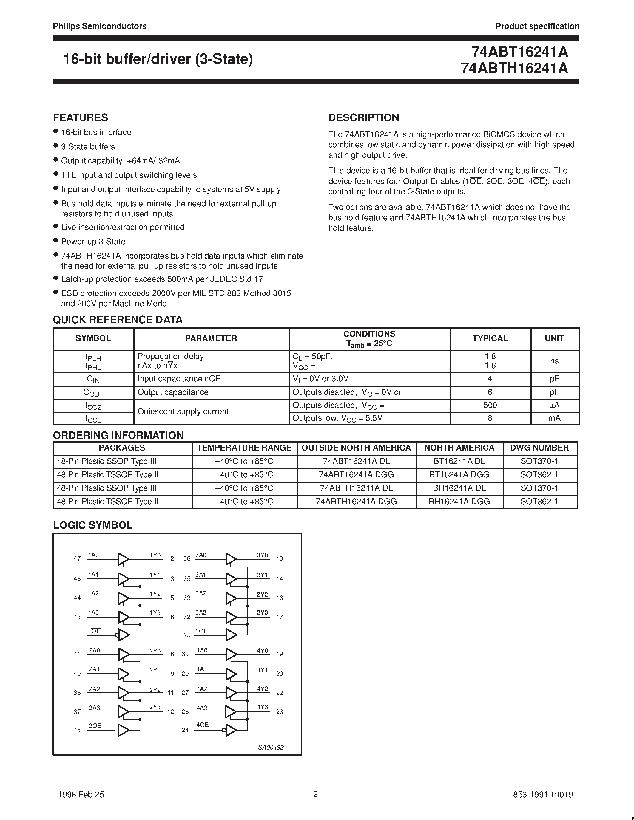 Datasheet 74ABT16241A - 16-bit buffer/driver 3-State page 2