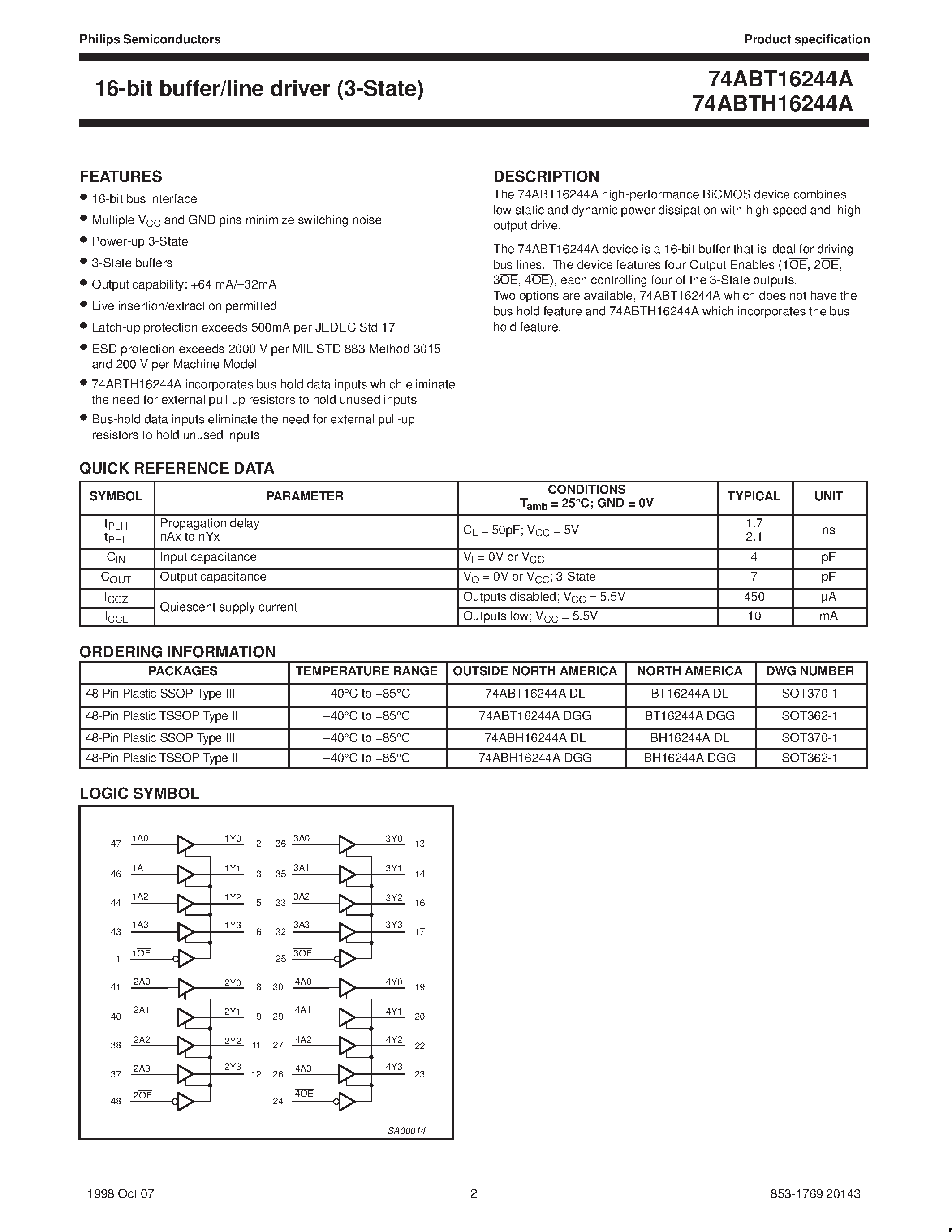 Datasheet 74ABT16244A - 16-bit buffer/line driver 3-State page 2