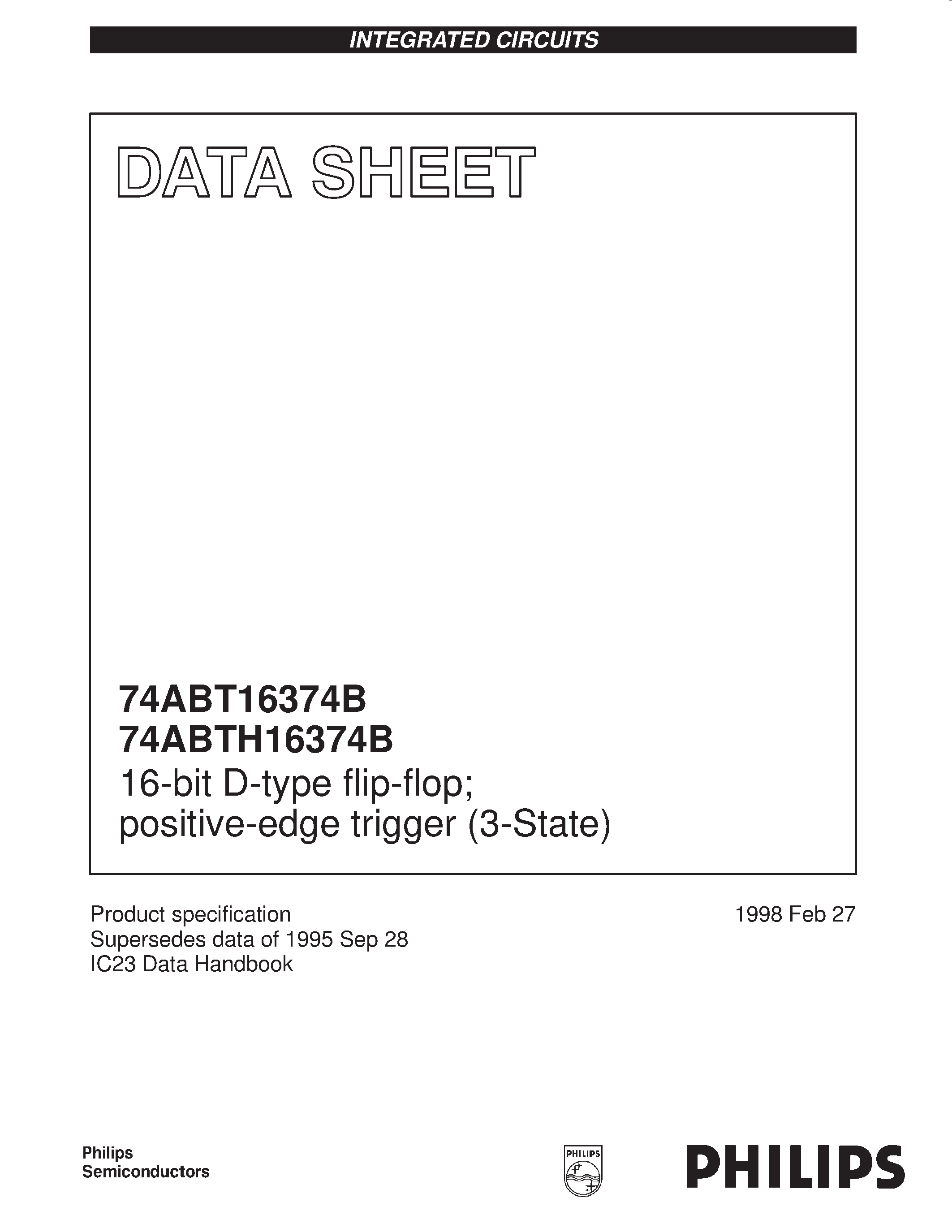 Даташит 74ABT16374B - 16-bit D-type flip-flop; positive-edge trigger 3-State страница 1