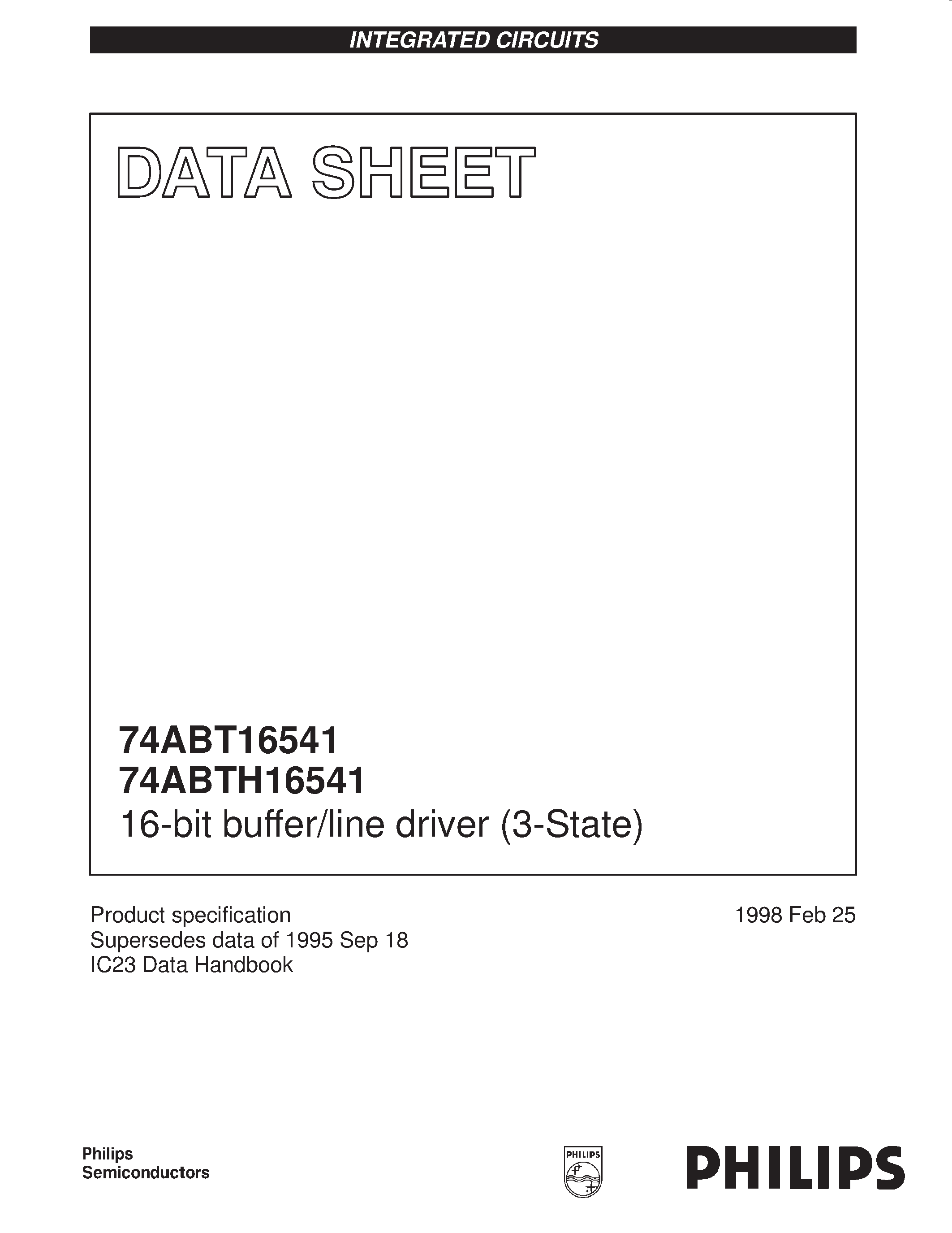 Даташит 74ABT16541 - 16-bit buffer/line driver 3-State страница 1