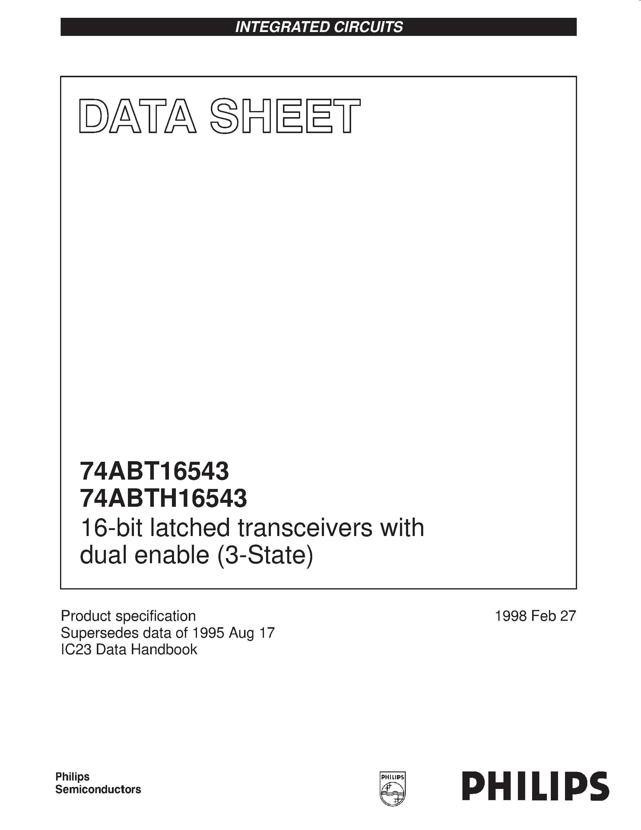 Даташит 74ABT16543 - 16-bit latched transceivers with dual enable 3-State страница 1