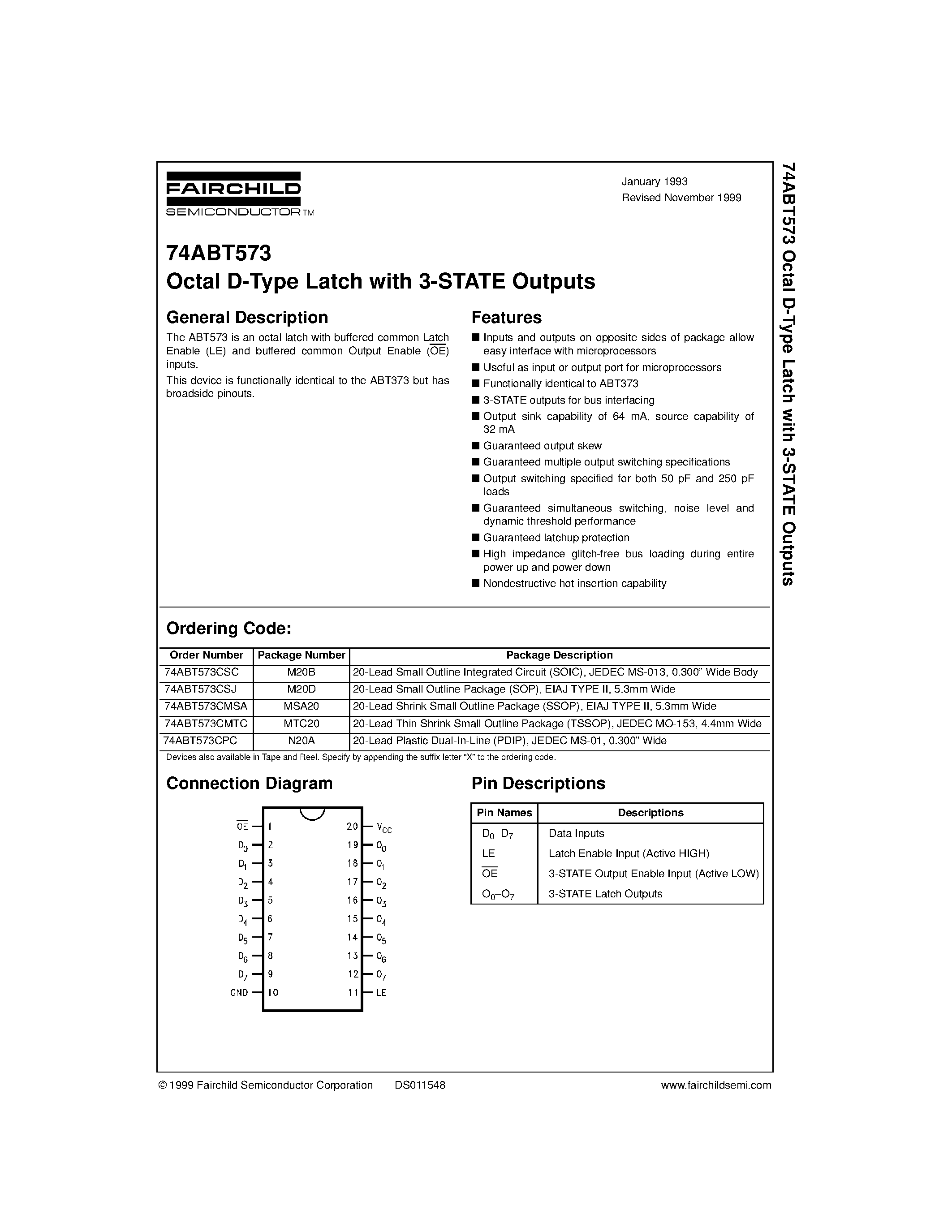 Datasheet 74ABT573 - Octal D-Type Latch with 3-STATE Outputs page 1