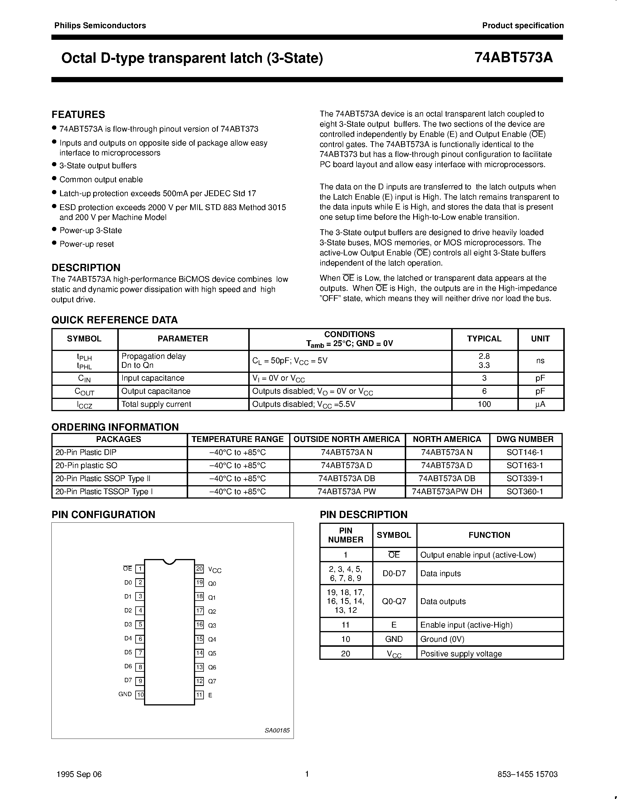 Datasheet 74ABT573A - Octal D-type transparent latch 3-State page 1