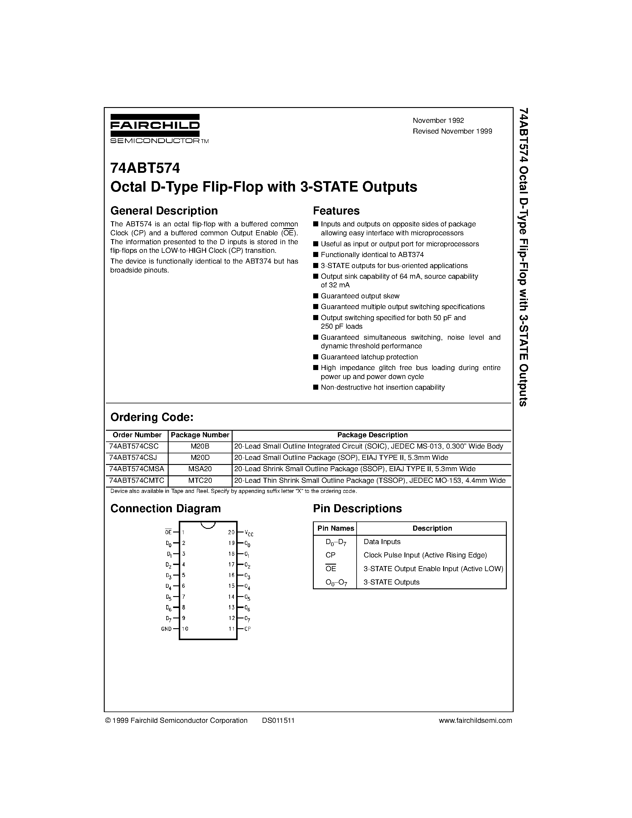 Datasheet 74ABT574 - Octal D-Type Flip-Flop with 3-STATE Outputs page 1