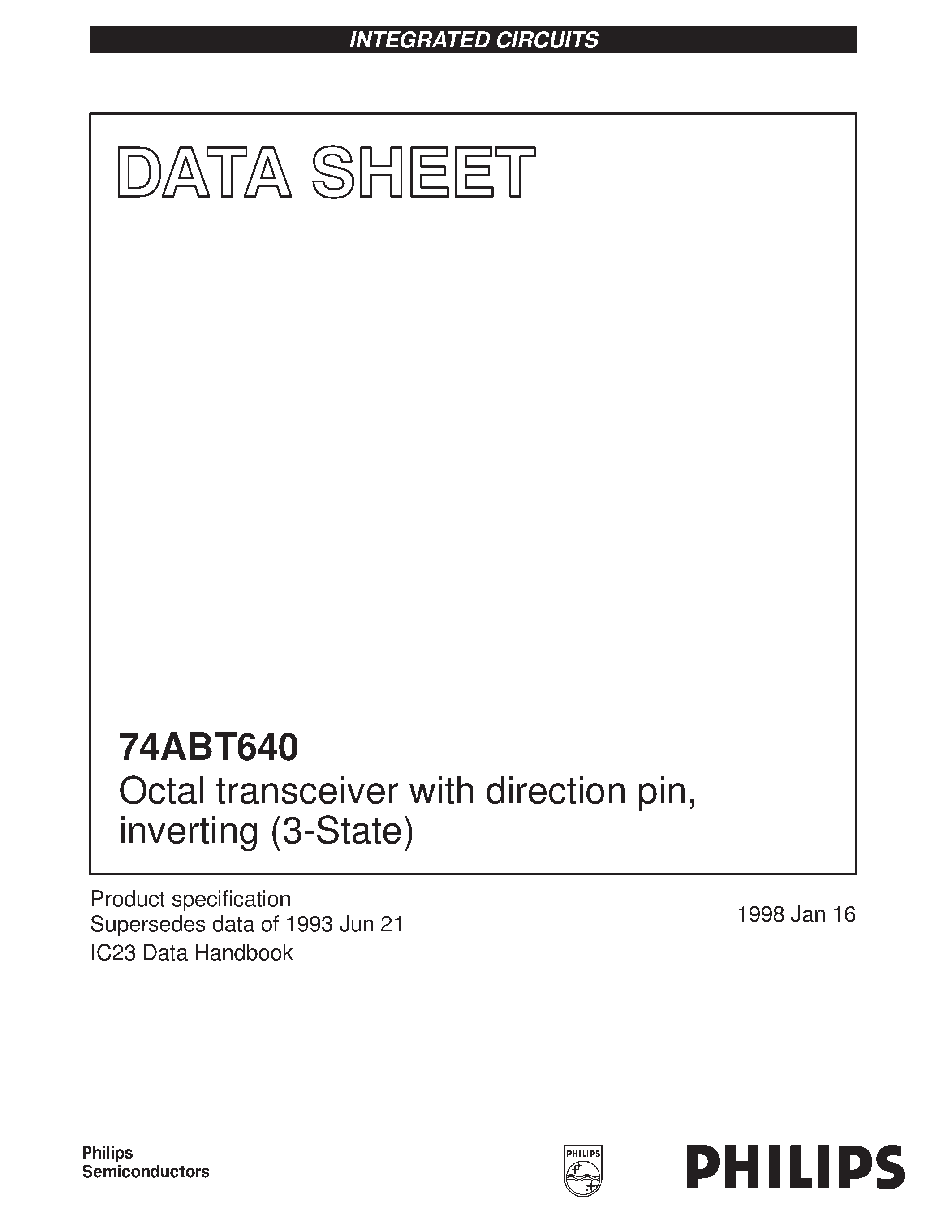 Datasheet 74ABT640 - Octal transceiver with direction pin/ inverting 3-State page 1