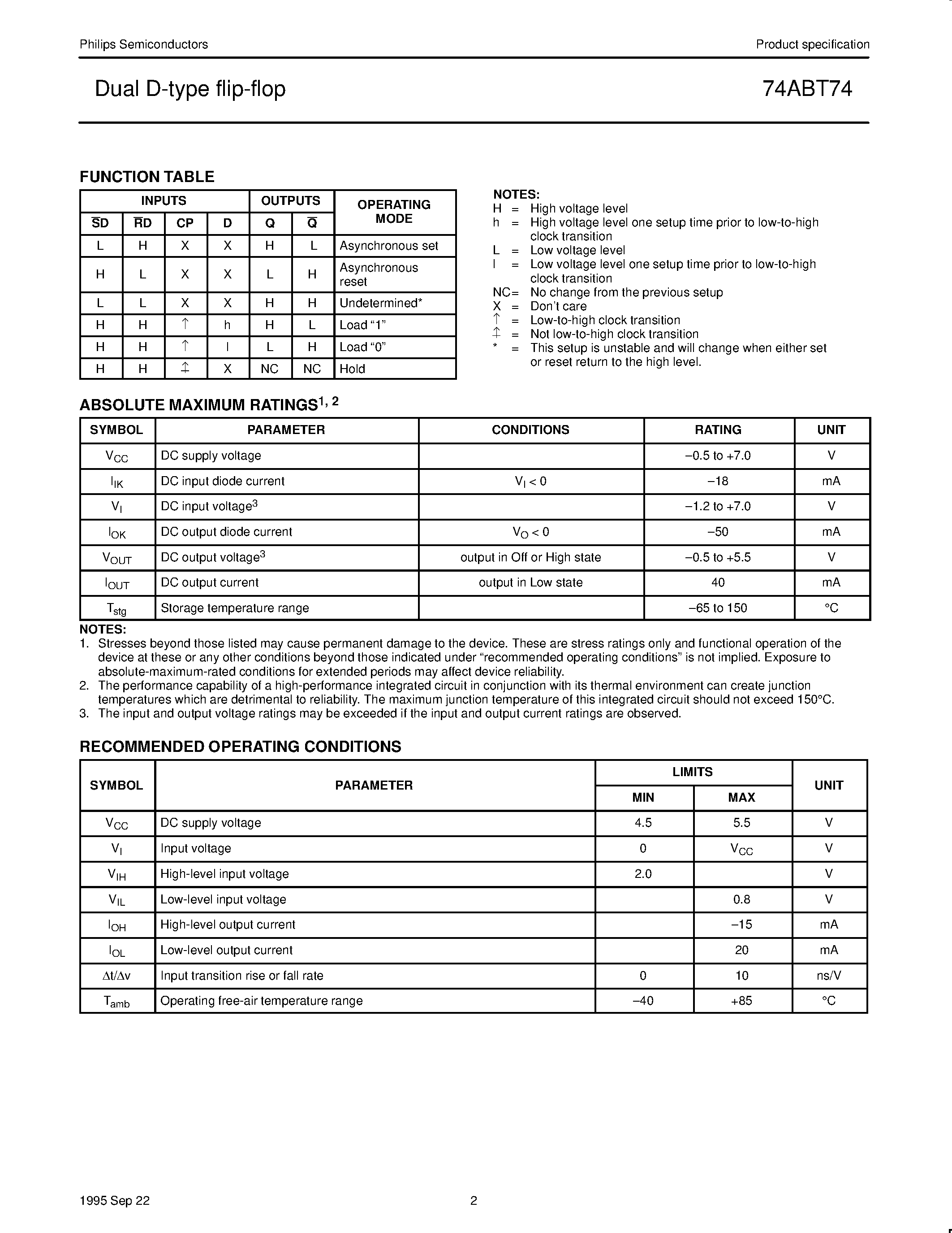 Datasheet 74ABT74D - Dual D-type flip-flop page 2