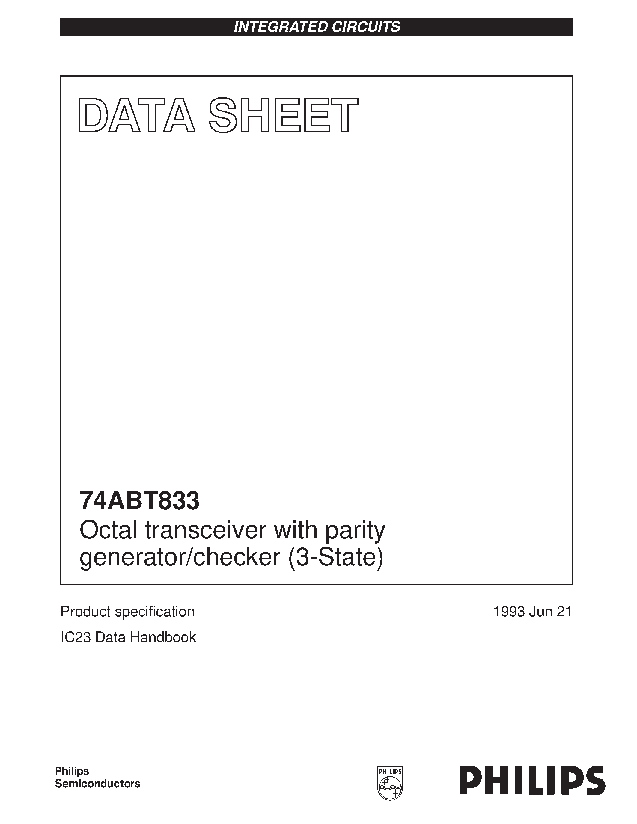 Datasheet 74ABT833D - Octal transceiver with parity generator/checker 3-State page 1