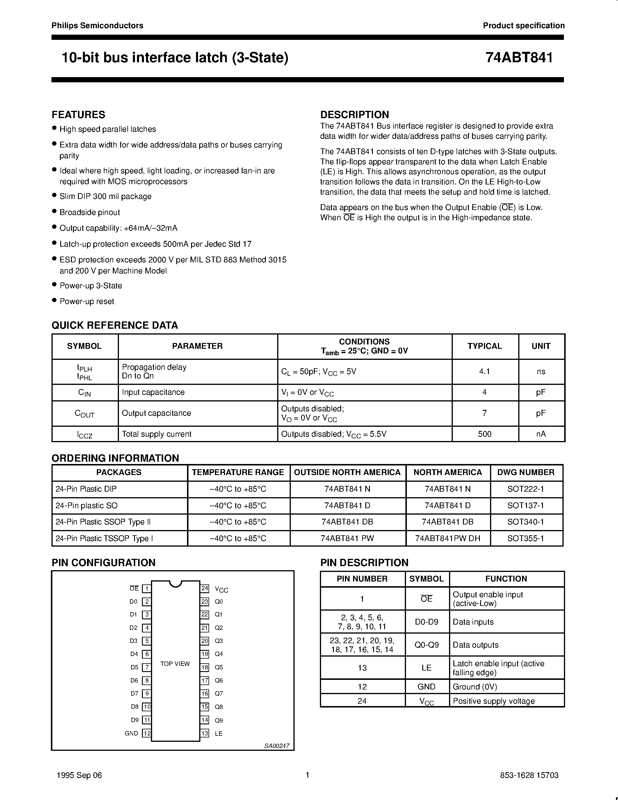 Datasheet 74ABT841D - 10-bit bus interface latch 3-State page 1