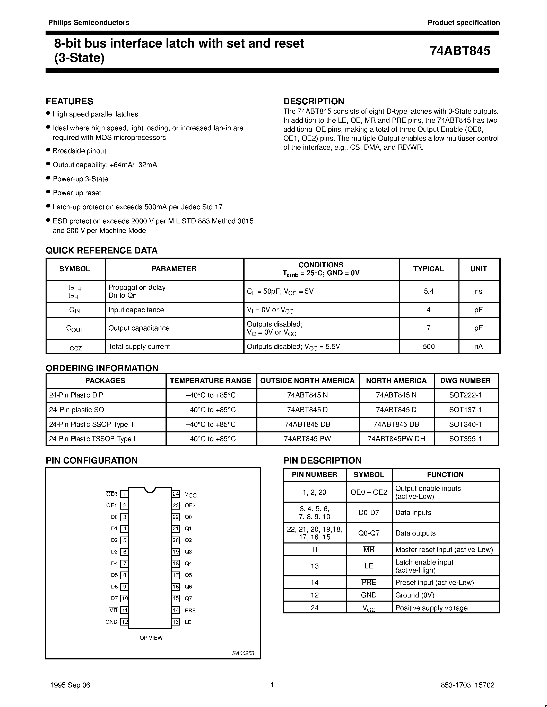 Datasheet 74ABT845D - 8-bit bus interface latch with set and reset 3-State page 1