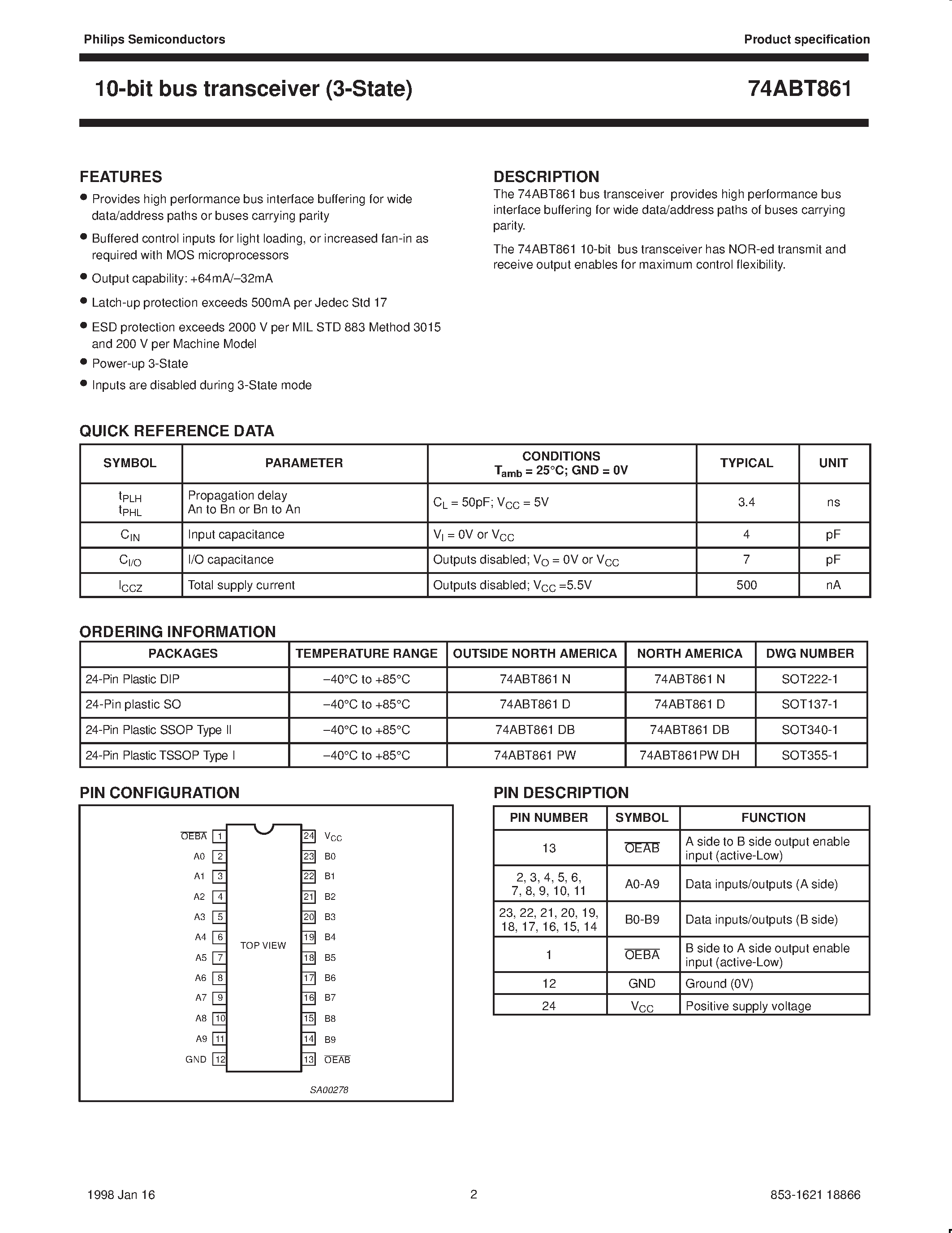 Datasheet 74ABT861D - 10-bit bus transceiver 3-State page 2