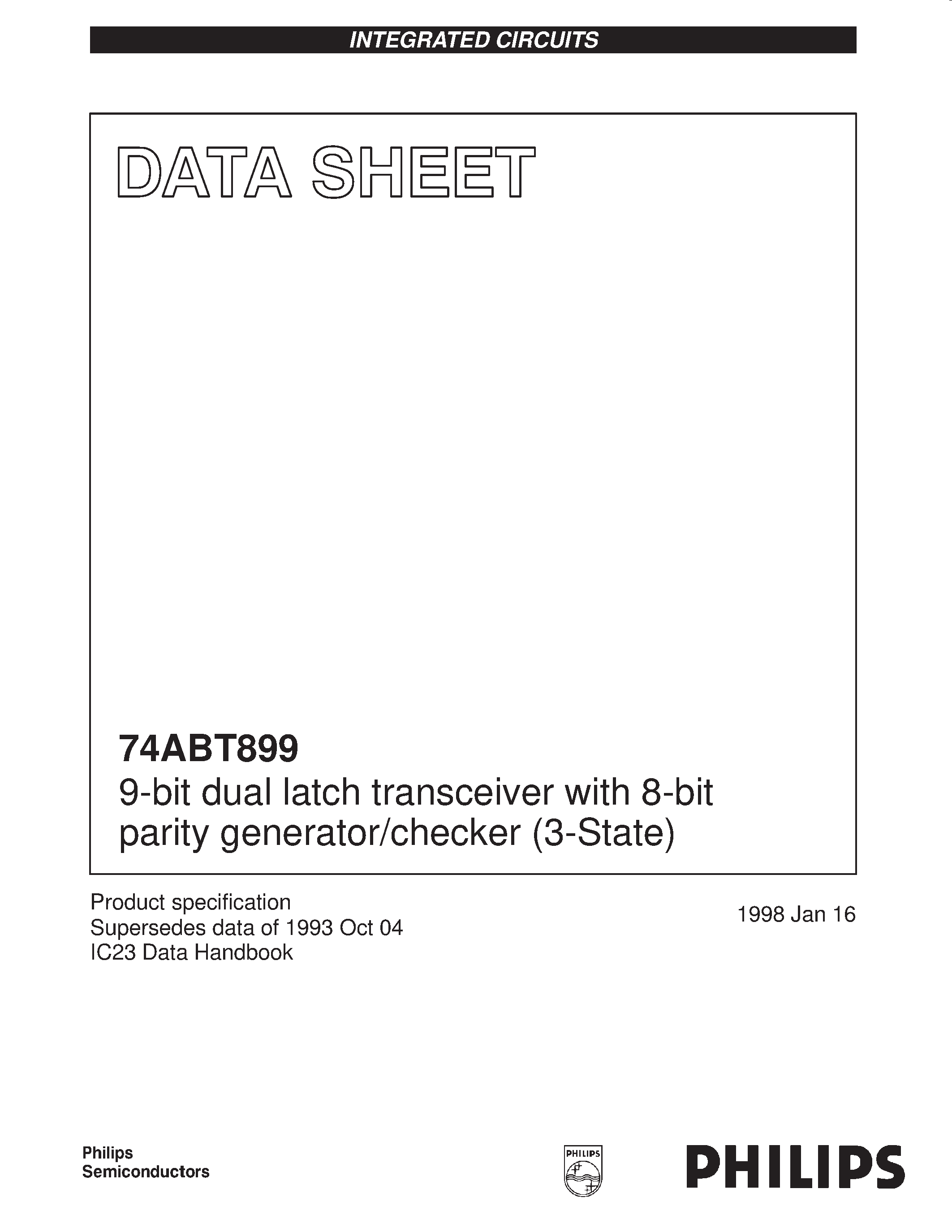 Datasheet 74ABT899 - 9-Bit Latchable Transceiver with Parity Generator/Checker page 1