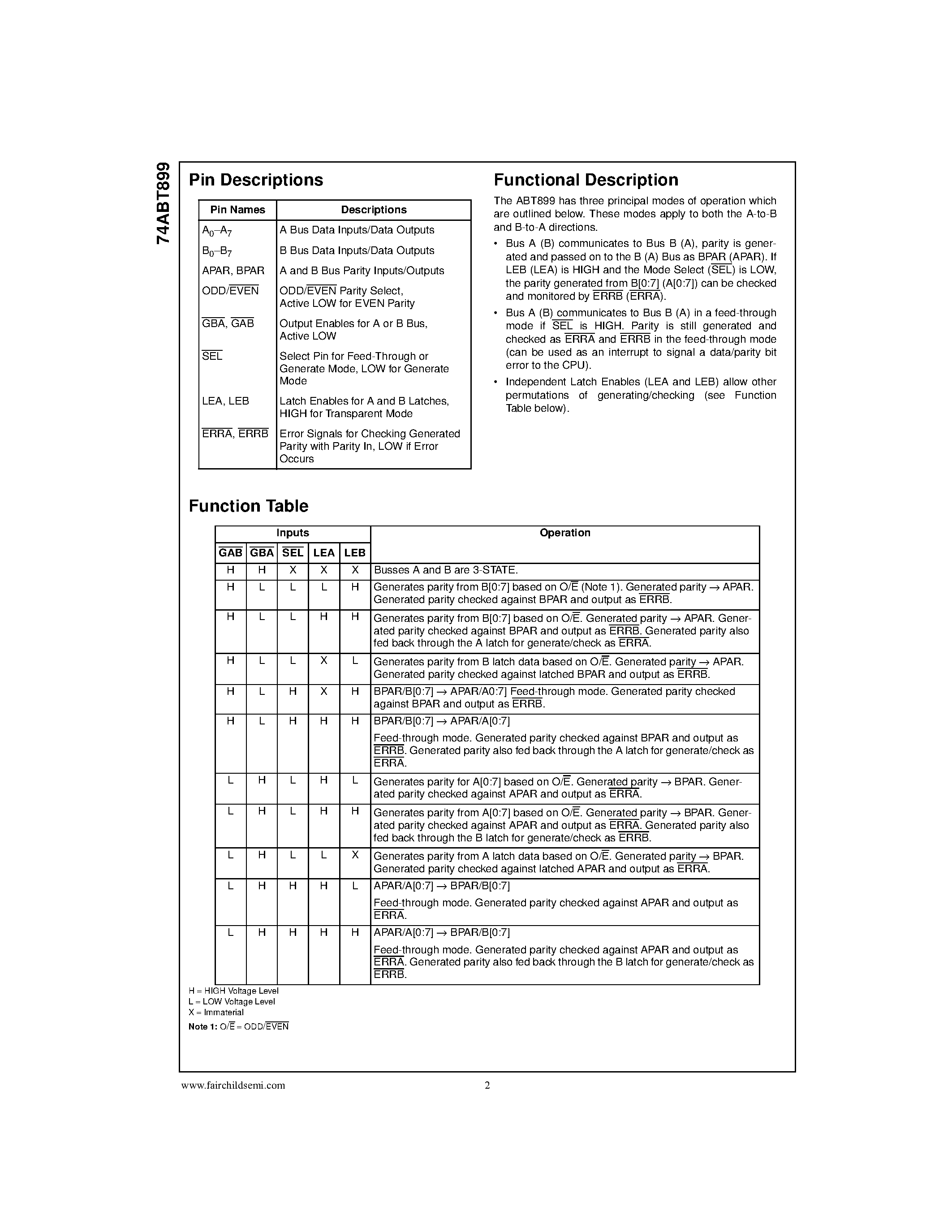 Datasheet 74ABT899A - 9-bit dual latch transceiver with 8-bit parity generator/checker 3-State page 2