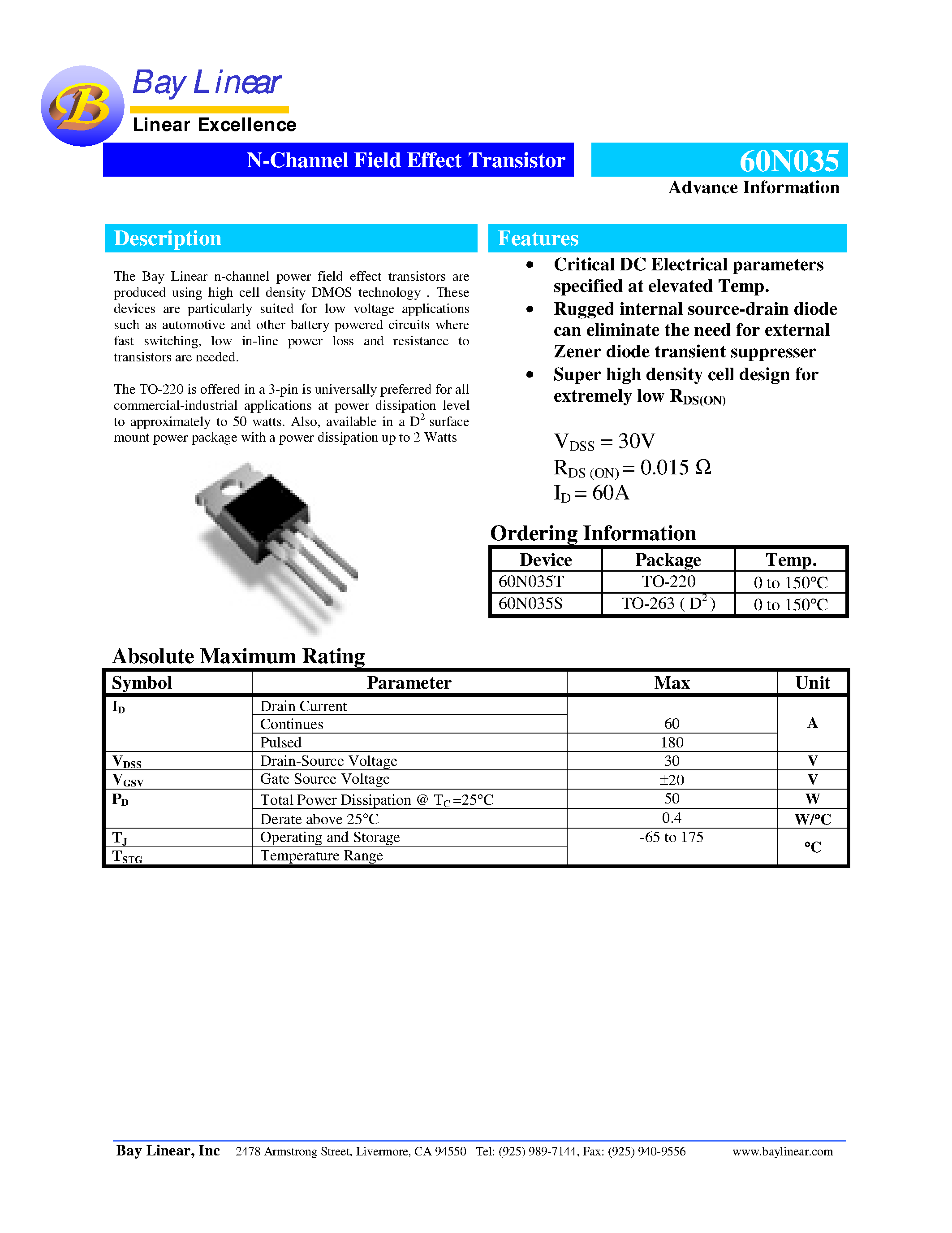 Даташит 60N035 - N-Channel Field Effect Transistor страница 1