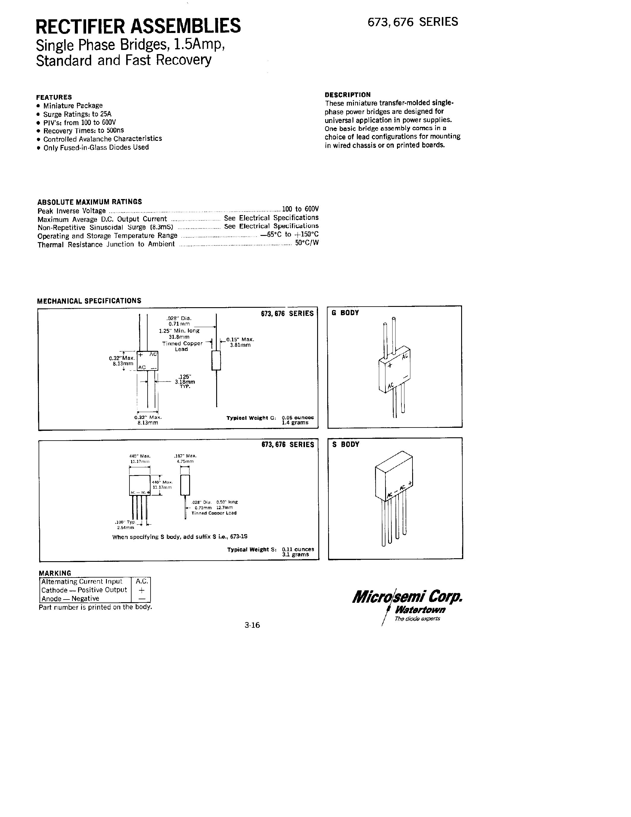 Даташит 673-4 - RECTIFIERS ASSEMBLIES страница 1