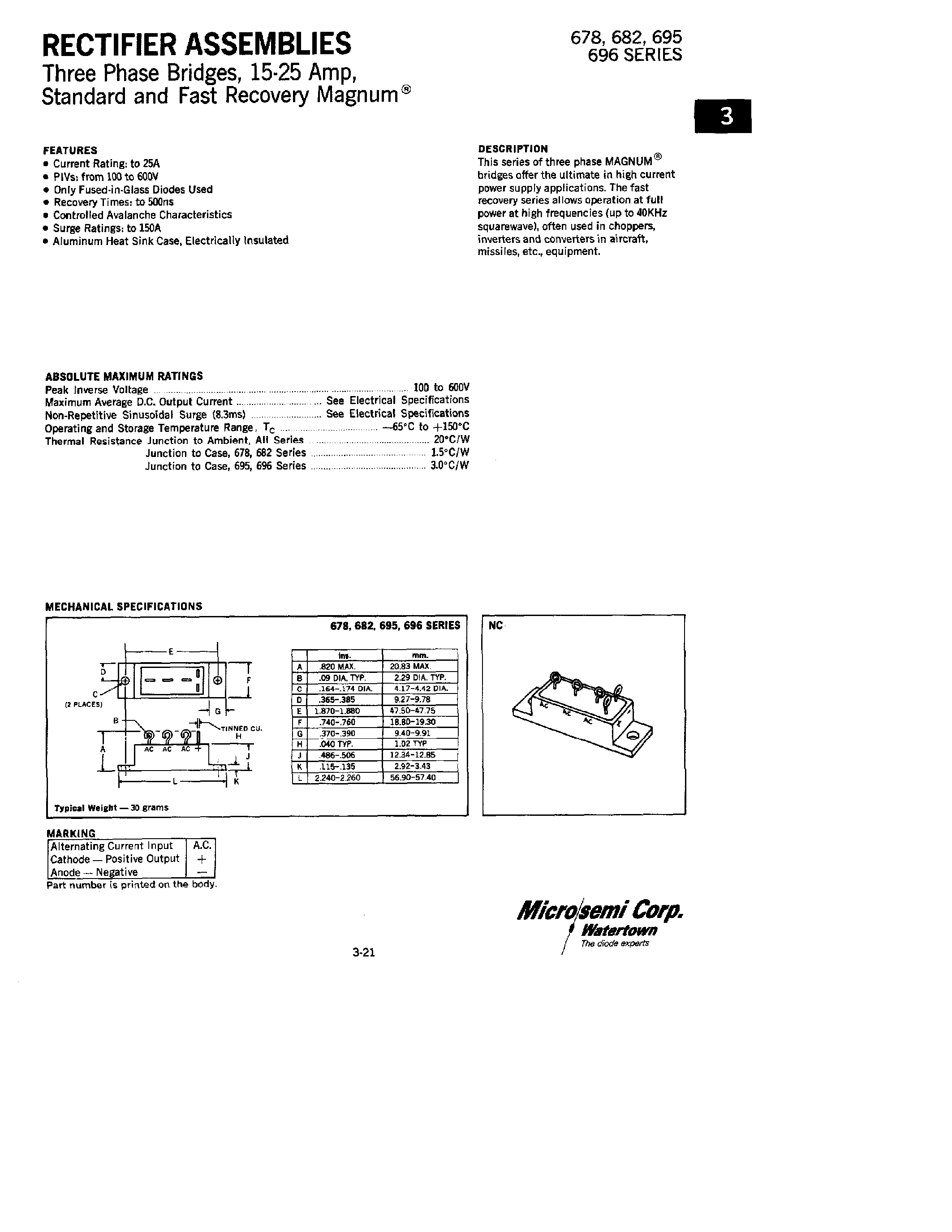 Даташит 678-4 - RECTIFIERS ASSEMBLIES страница 1