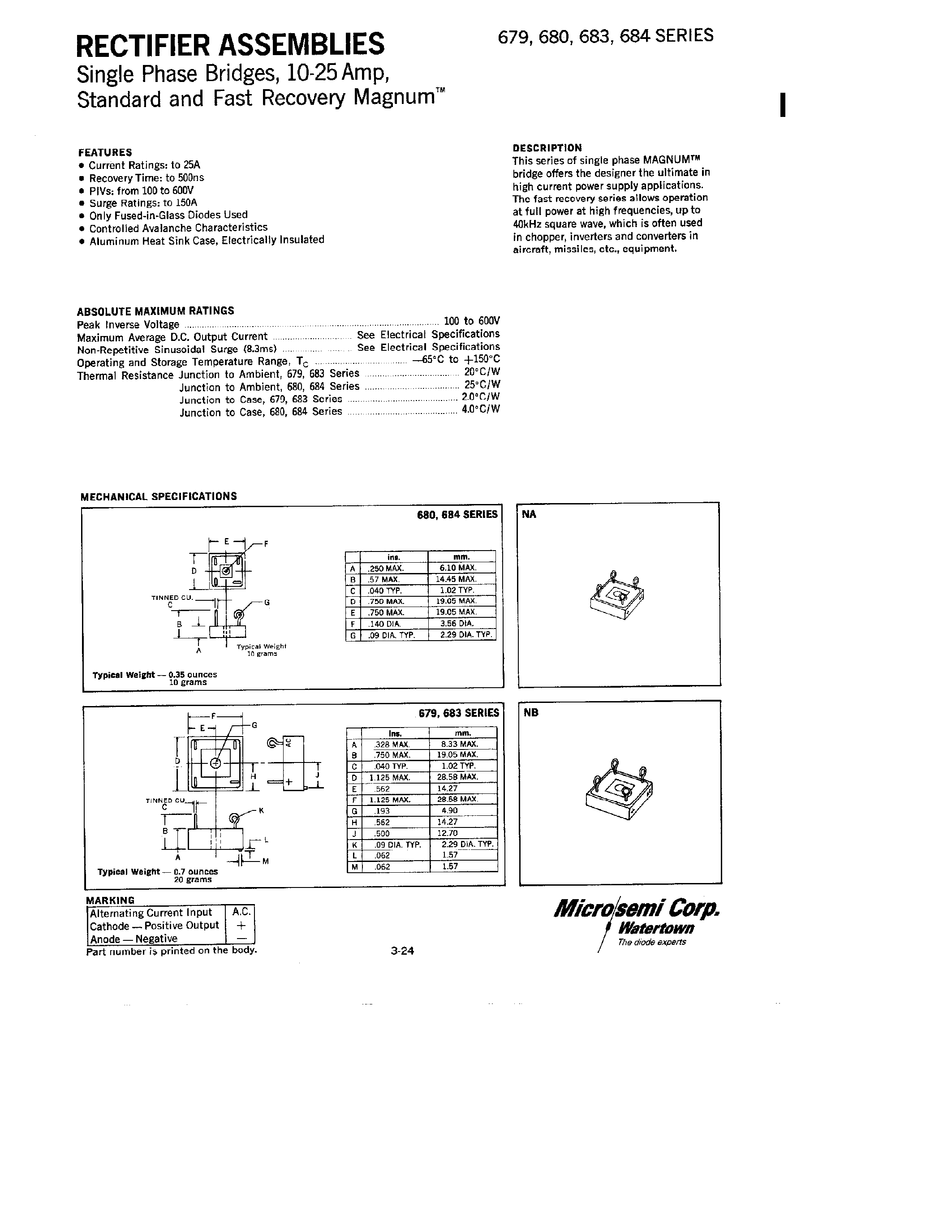 Даташит 679-4 - RECTIFIERS ASSEMBLIES страница 1