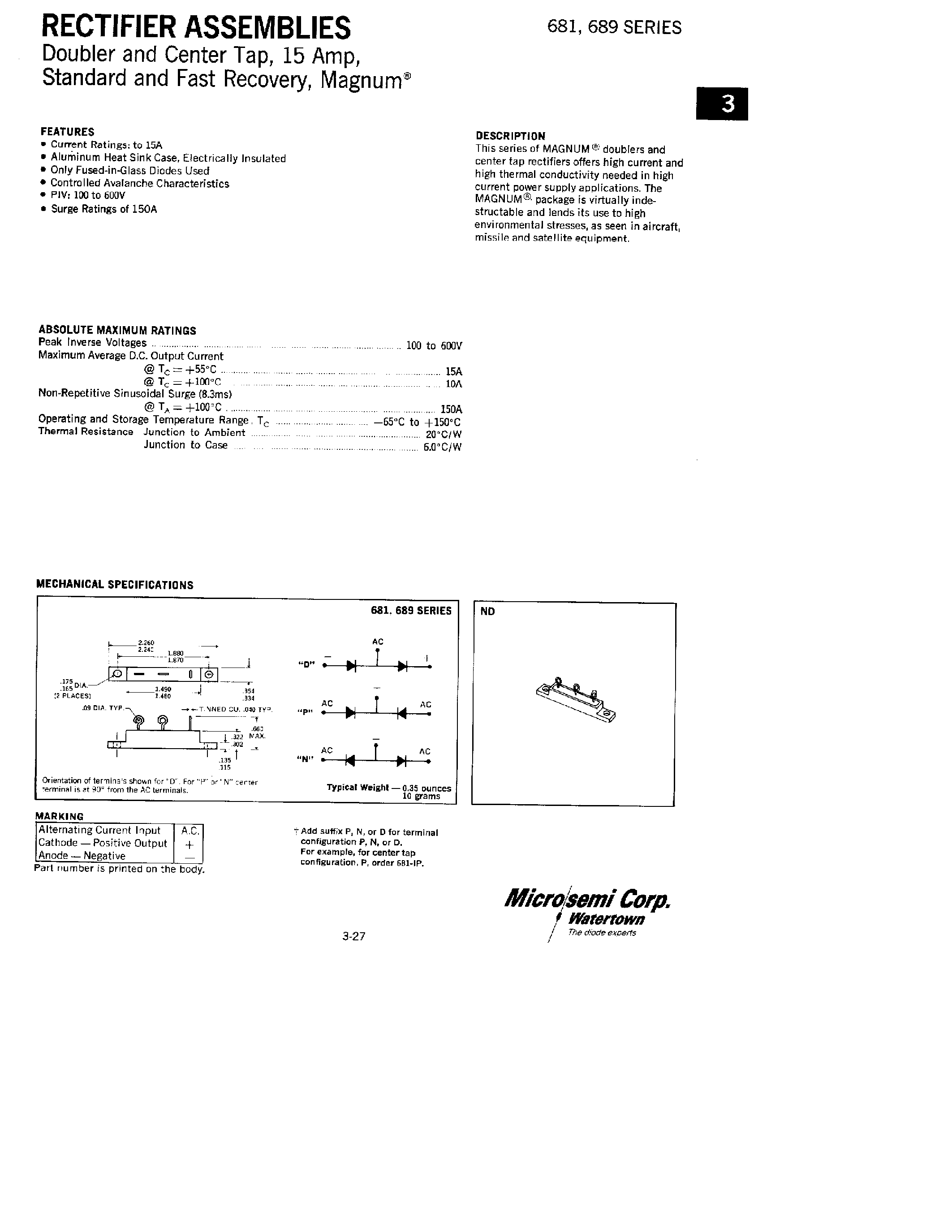 Даташит 681-4 - RECTIFIERS ASSEMBLIES страница 1