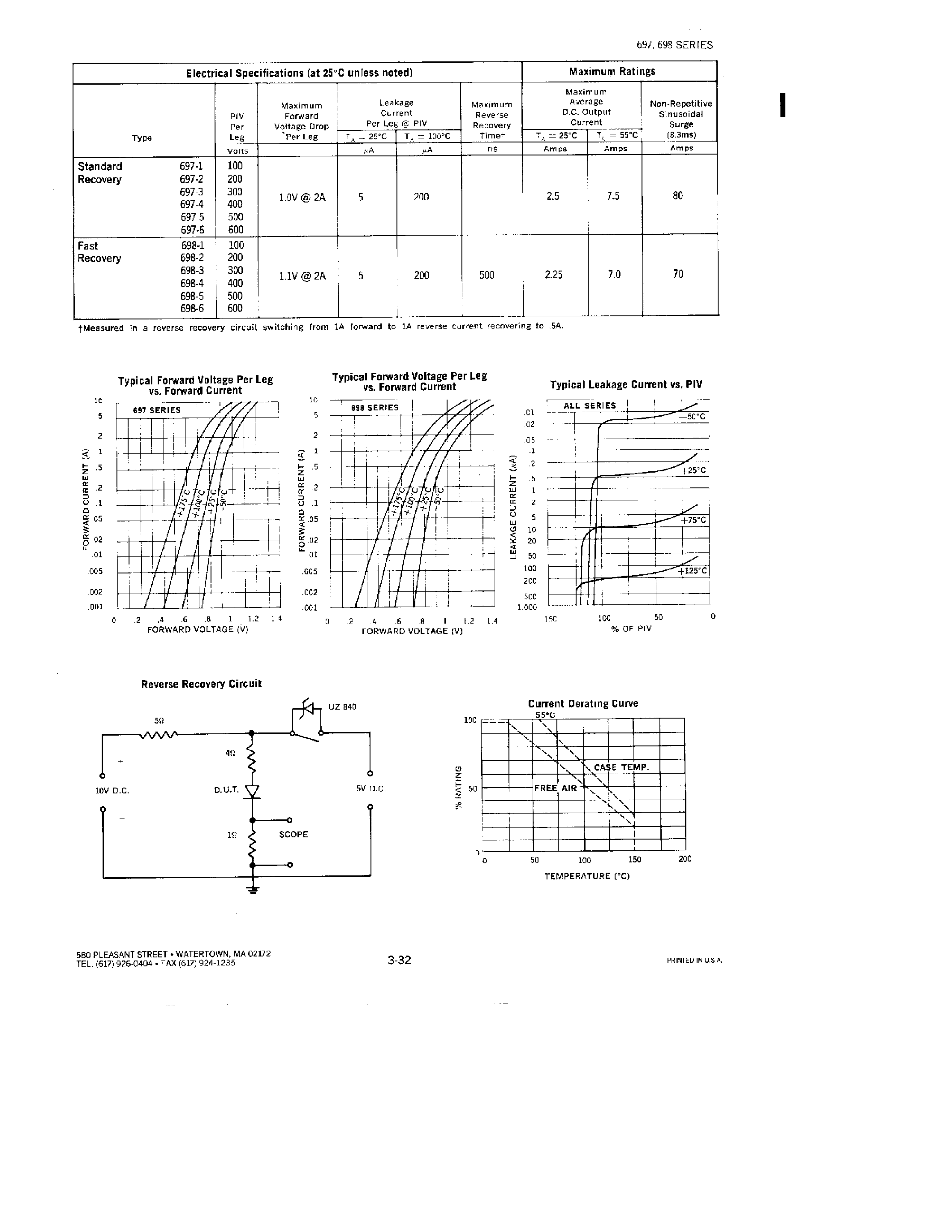 Даташит 697-4 - RECTIFIERS ASSEMBLIES SINGLE PHASE BRIDGES/ 7.5 AMP/ STANDARD AND FAST RECOVERY страница 2