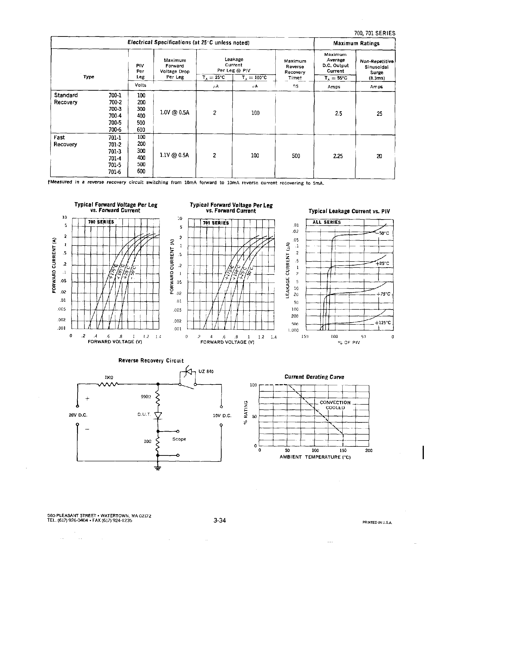 Даташит 701-4 - RECTIFIERS ASSEMBLIES THREE PHASE BRIDGES/ 2.5 AMP/ STANDARD AND FAST RECOVERY страница 2