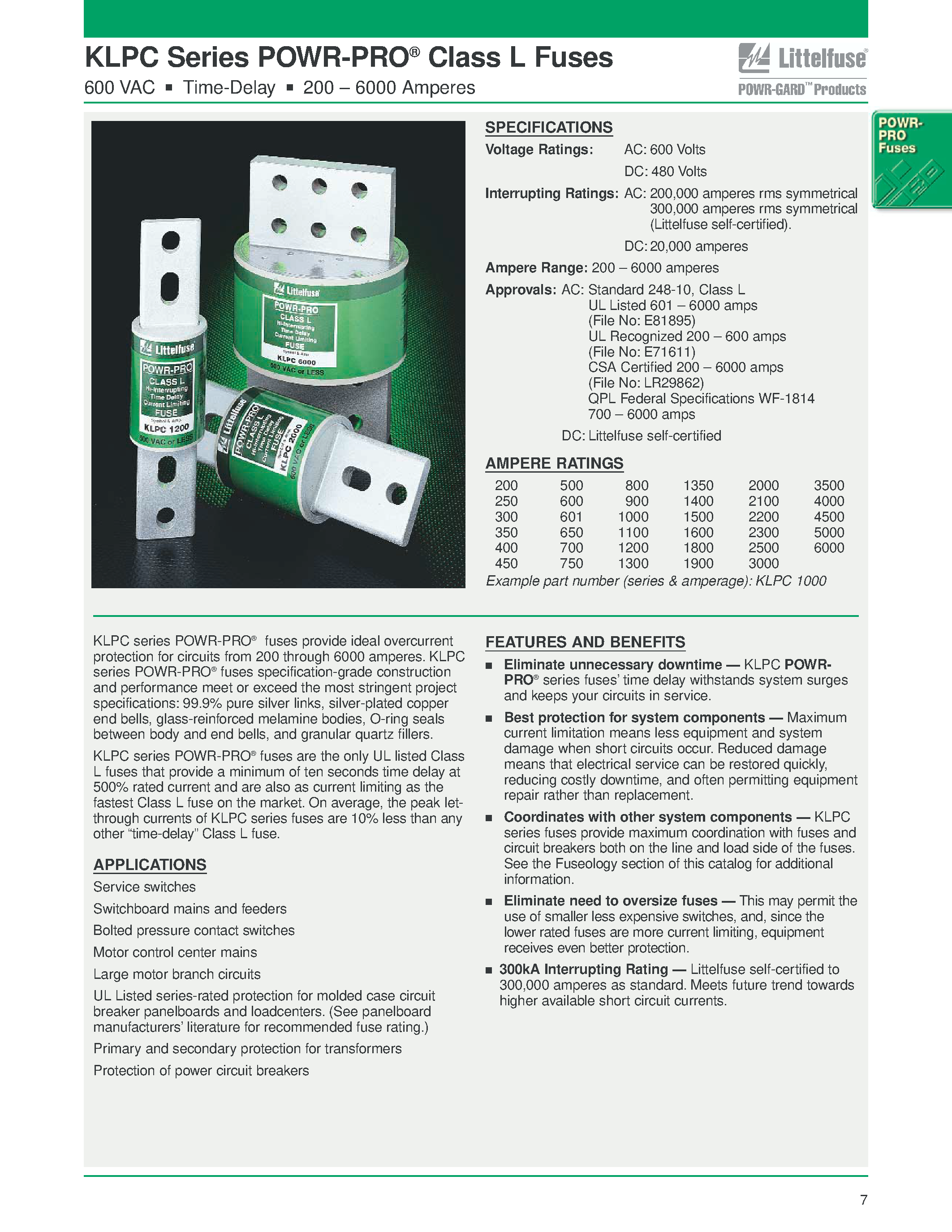 Datasheet KLPC - KLPC Series POWR-PRO Class L Fuses page 1