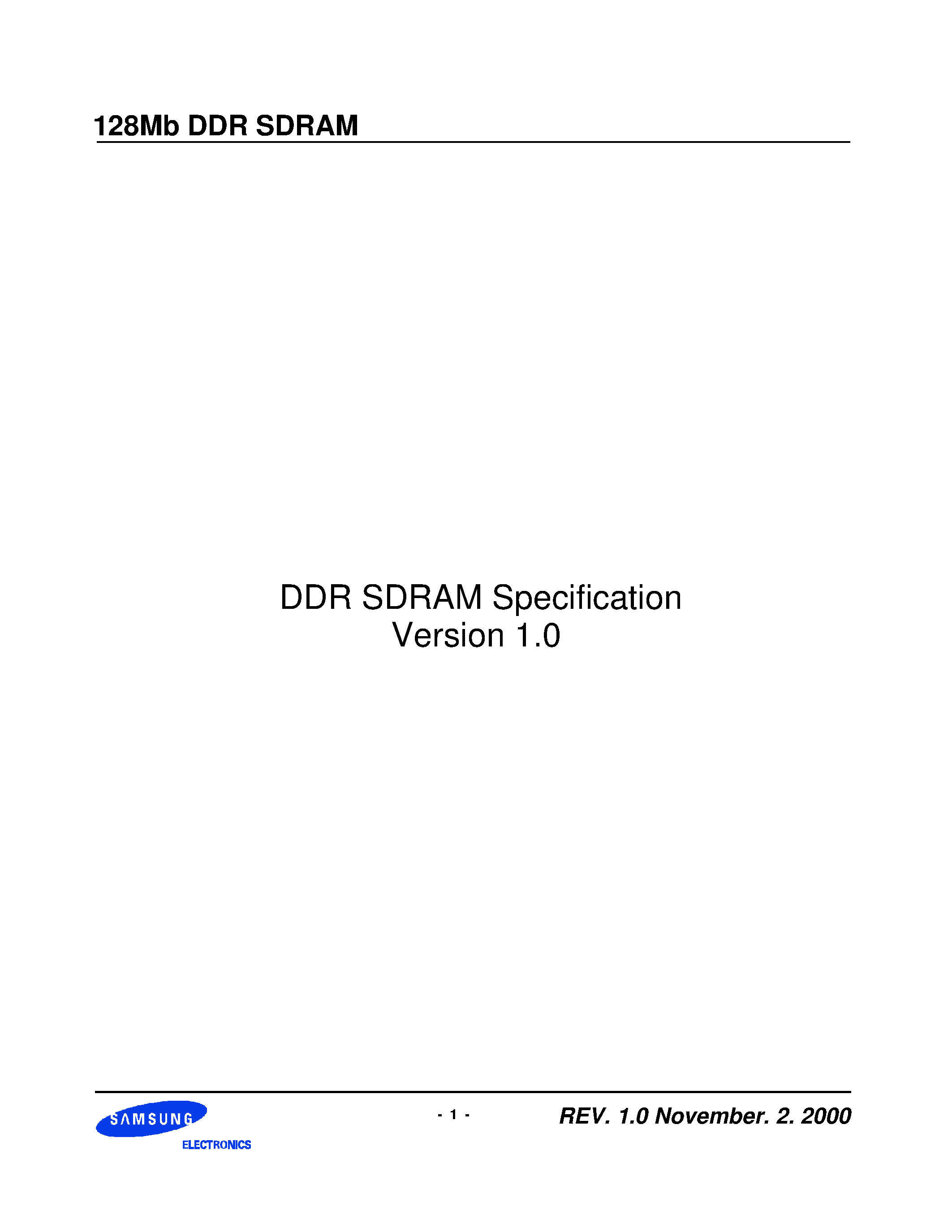 Datasheet KM416L8031BT-G(L)0 - DDR SDRAM Specification Version 1.0 page 1