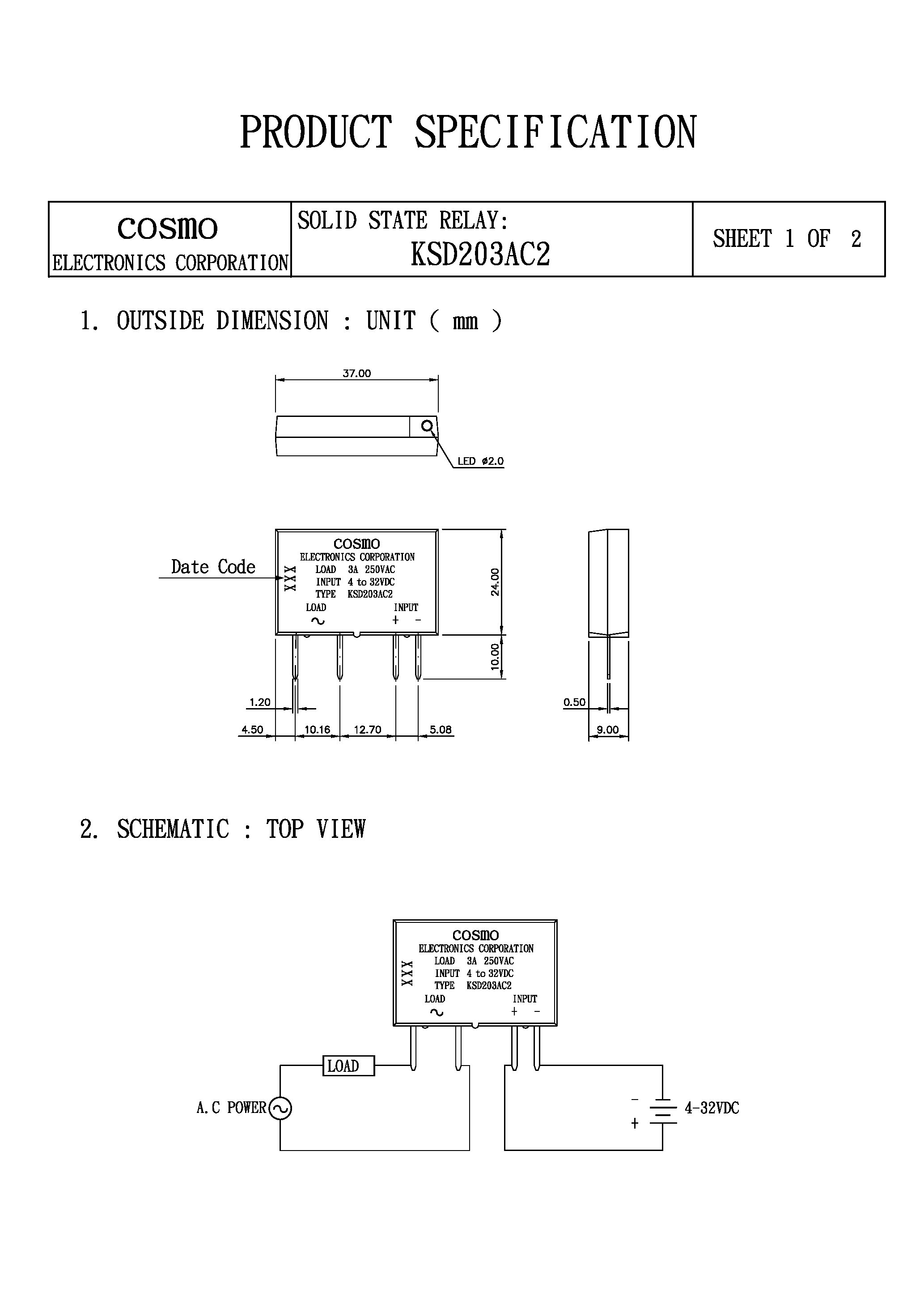 Datasheet KSD203AC2 - SOLID STATE RELAY page 1