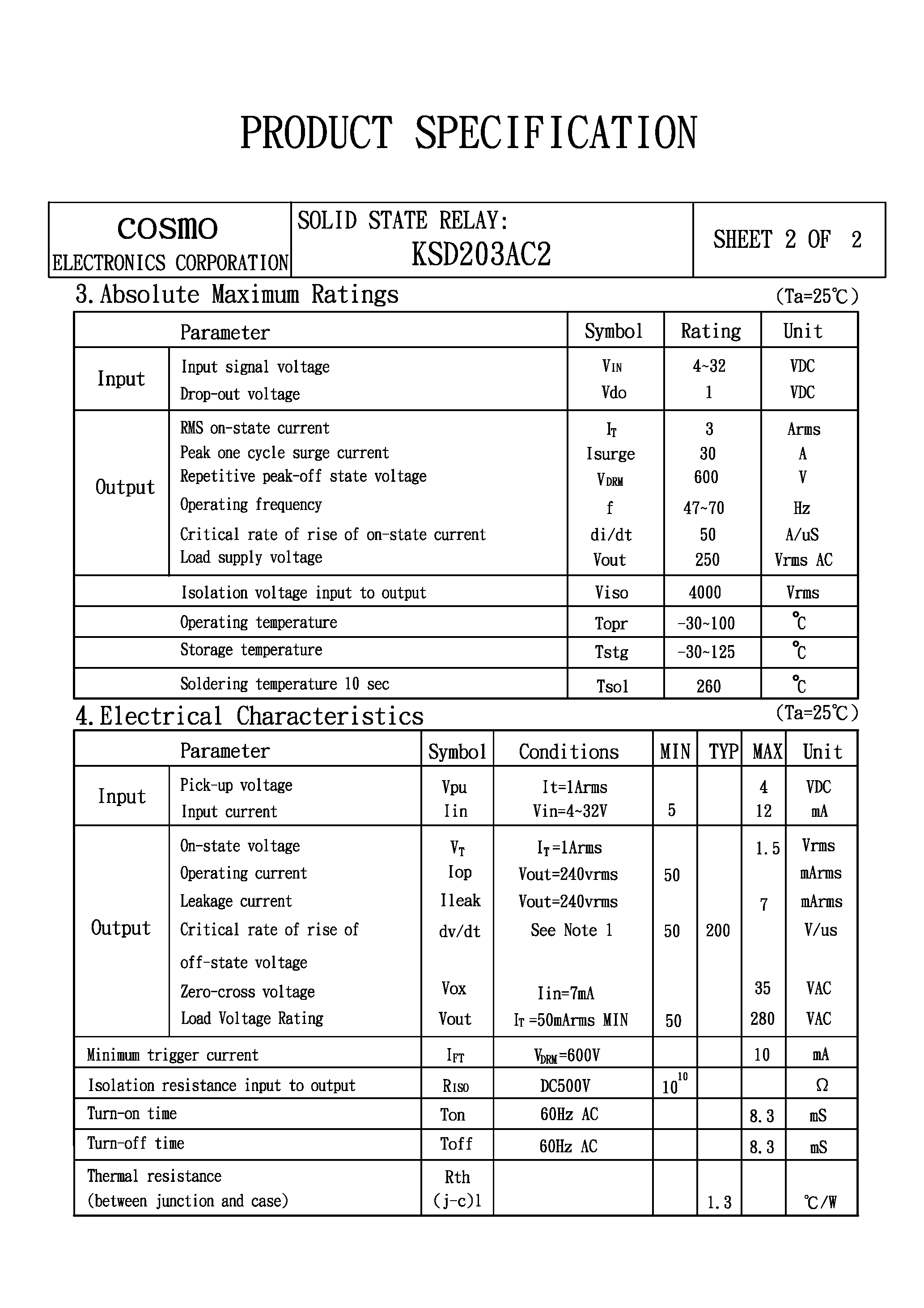 Datasheet KSD203AC2 - SOLID STATE RELAY page 2