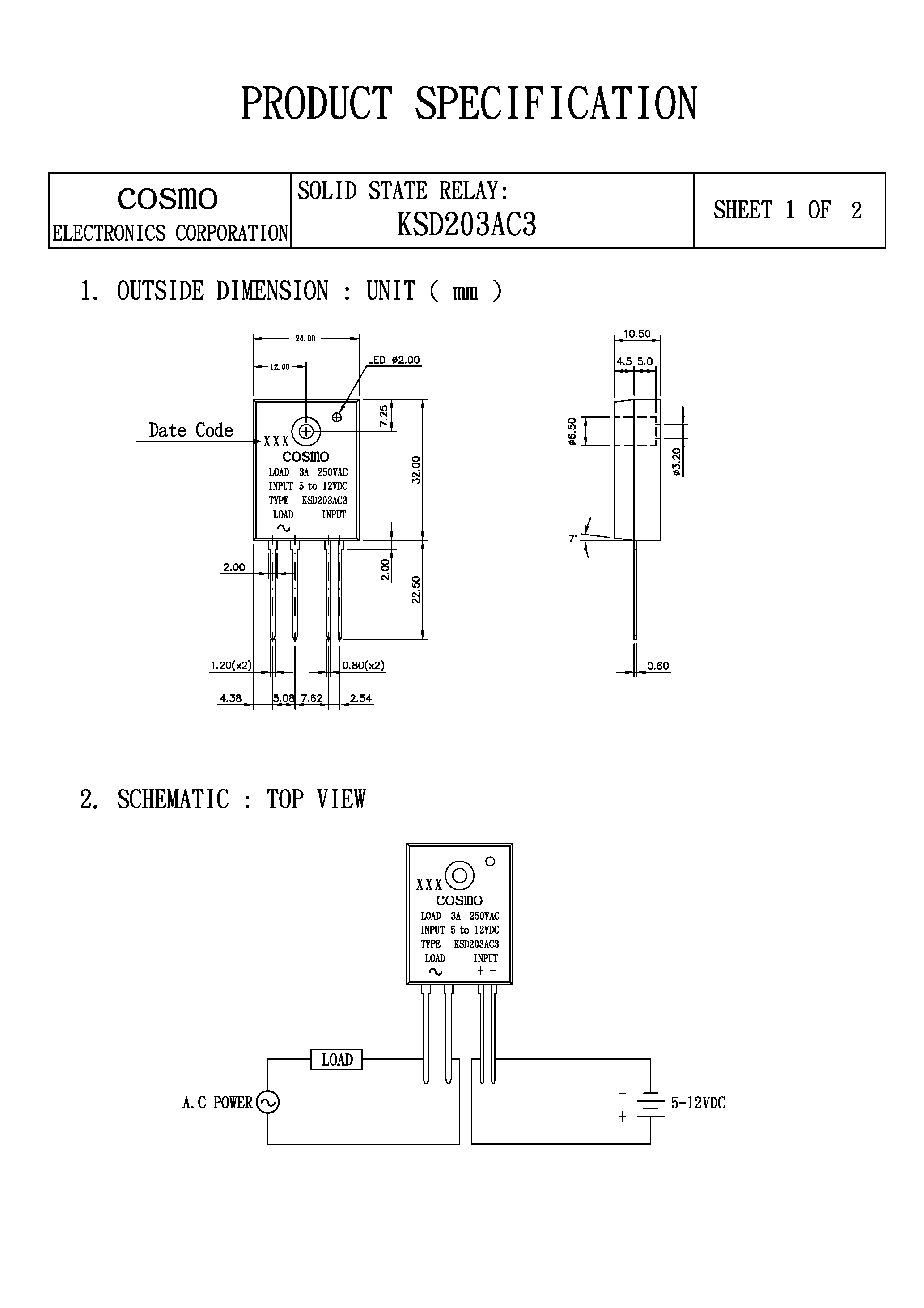 Datasheet KSD203AC3 - SOLID STATE RELAY page 1