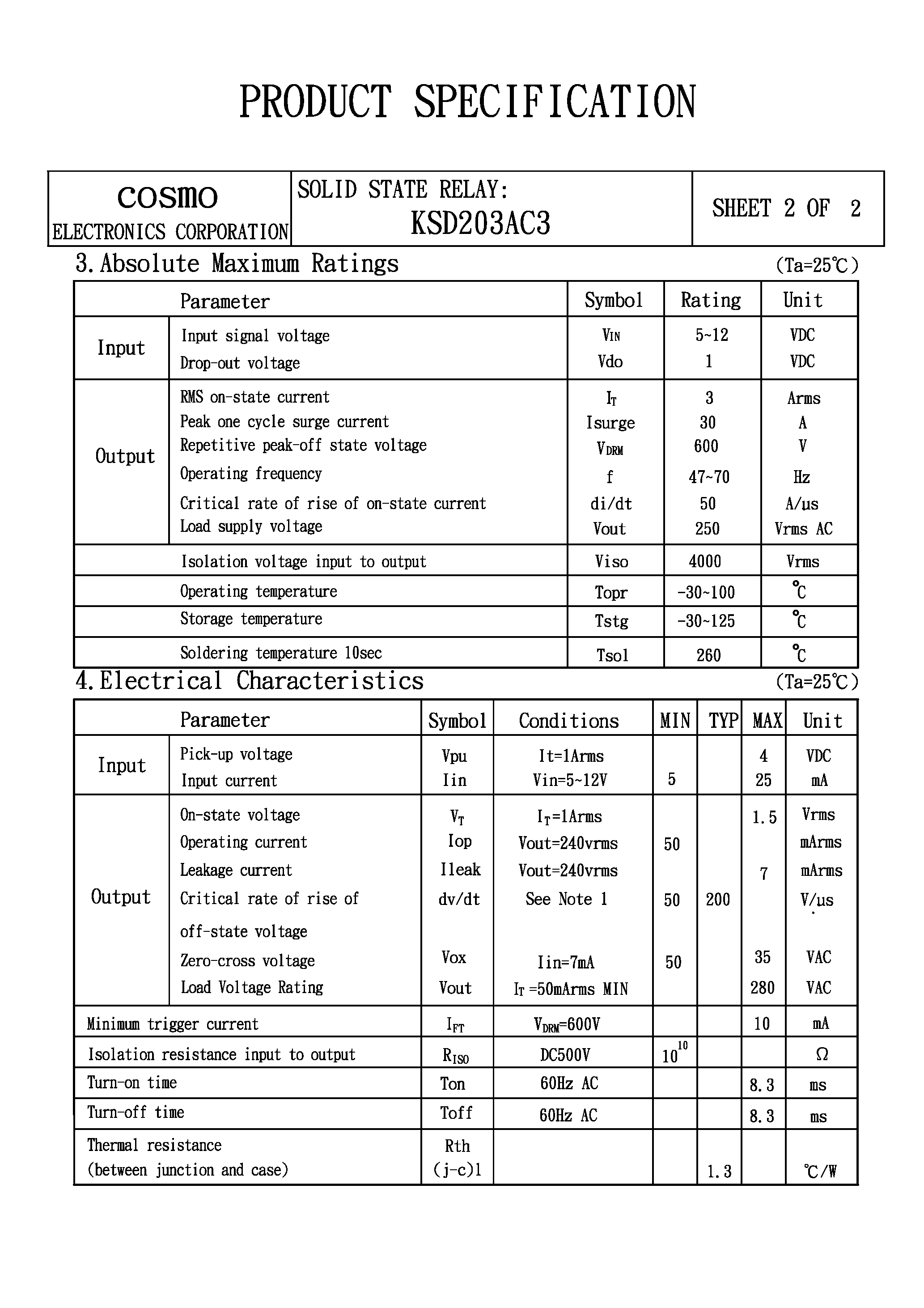 Datasheet KSD203AC3 - SOLID STATE RELAY page 2