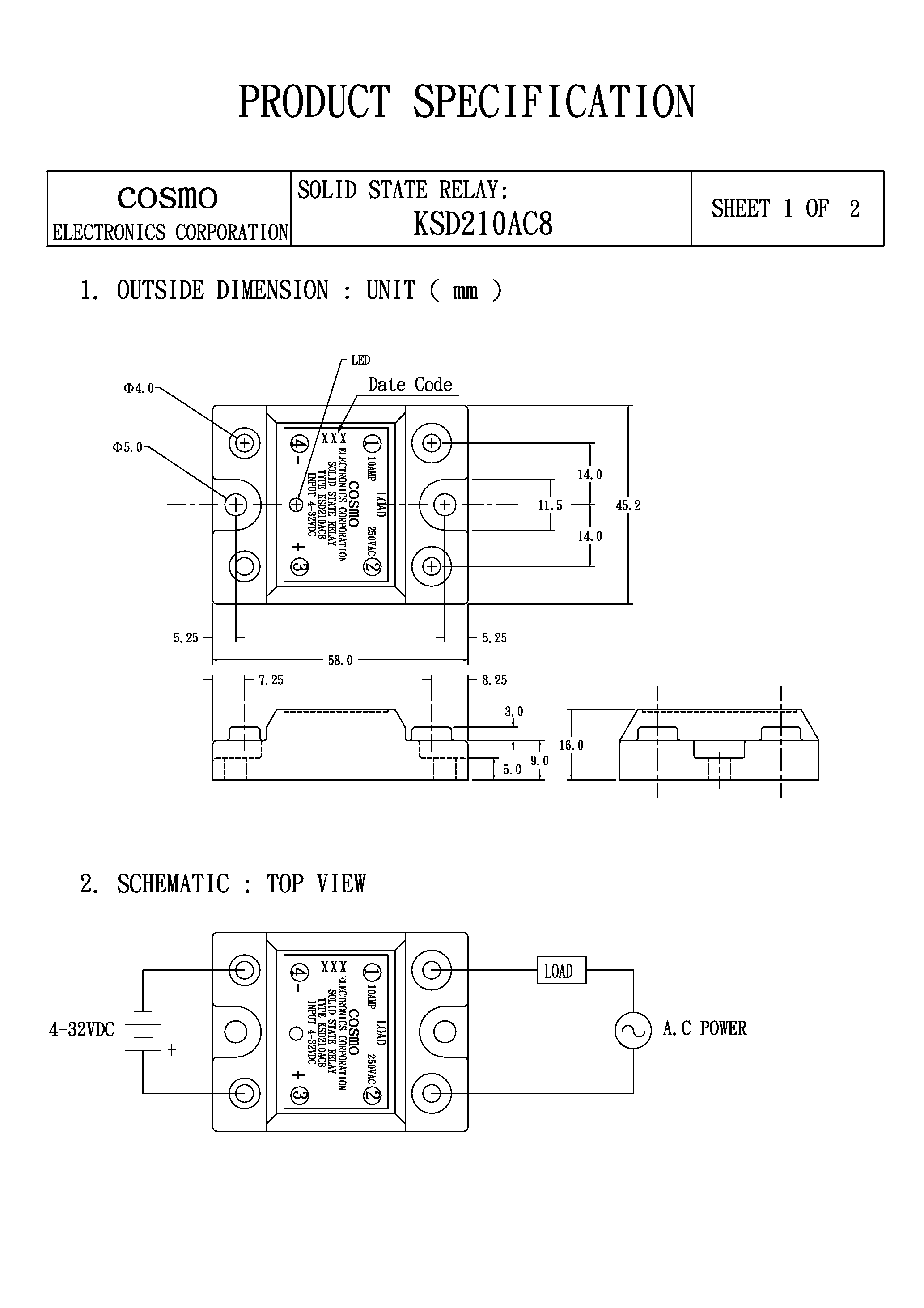 Даташит KSD210AC8 - SOLID STATE RELAY страница 1