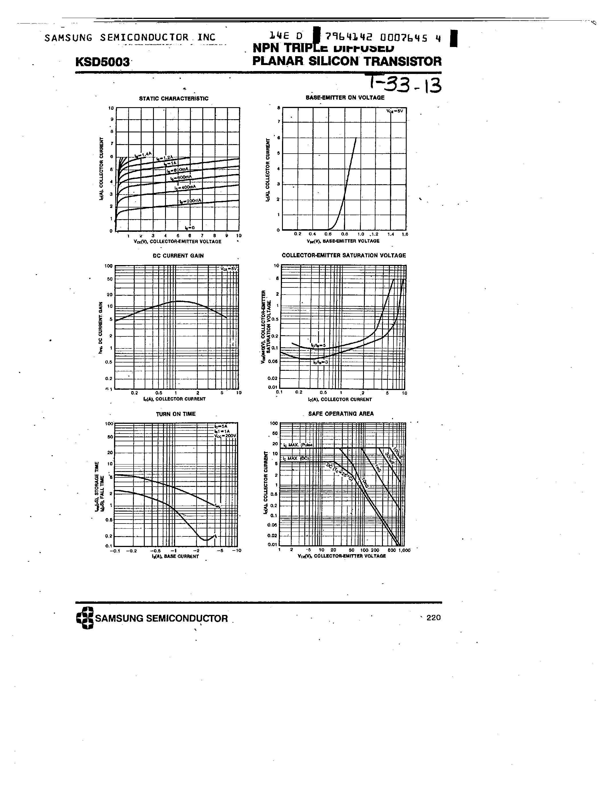 Datasheet KSD5003 - NPN (COLOR TV HORZONTAL OUTPUT APPLICATIONS (DAMPER DIODE BUILT IN) page 2