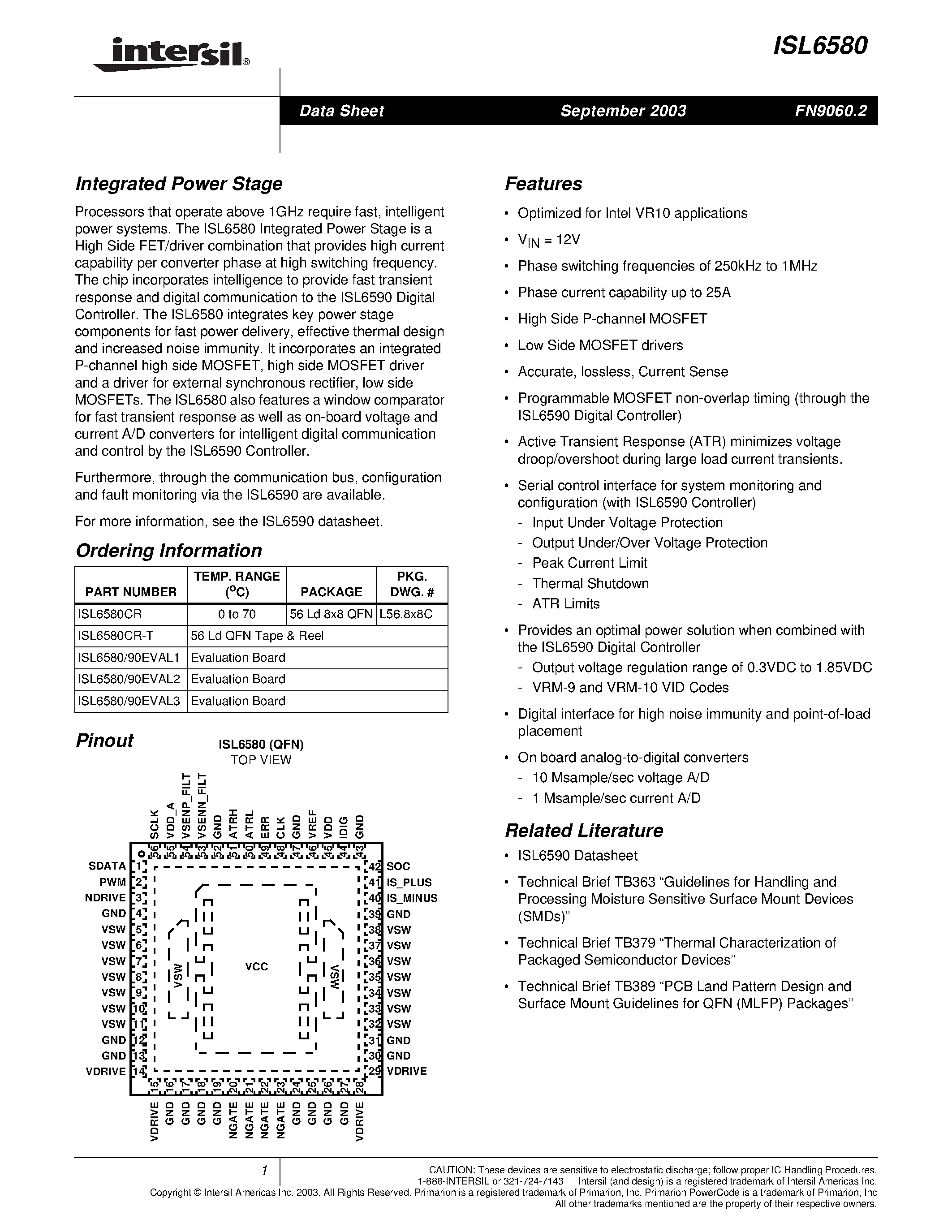 Datasheet ISL658090EVAL1 - Integrated Power Stage page 1