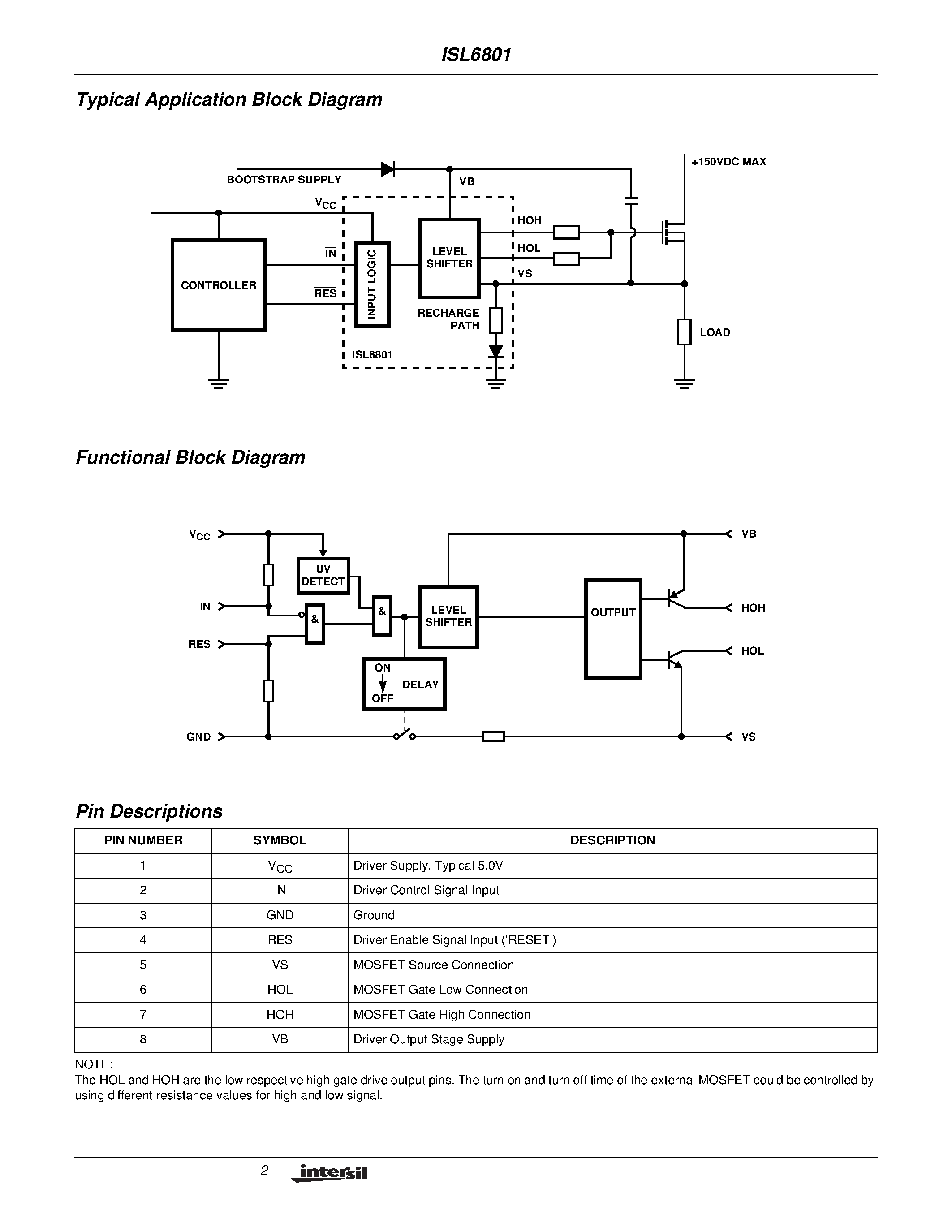 Datasheet ISL6801AB - High Voltage Bootstrap High Side Driver page 2