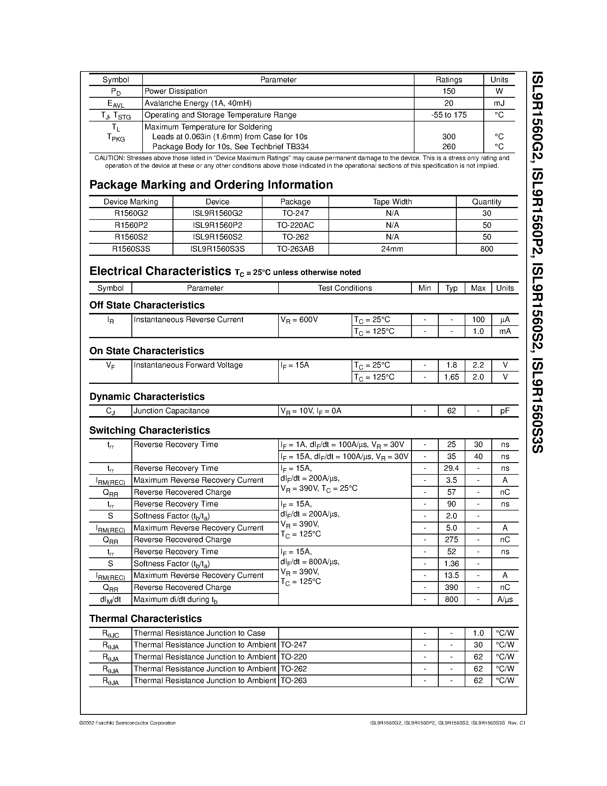 Datasheet ISL9R1560G2 - 15A/ 600V Stealth Diode page 2