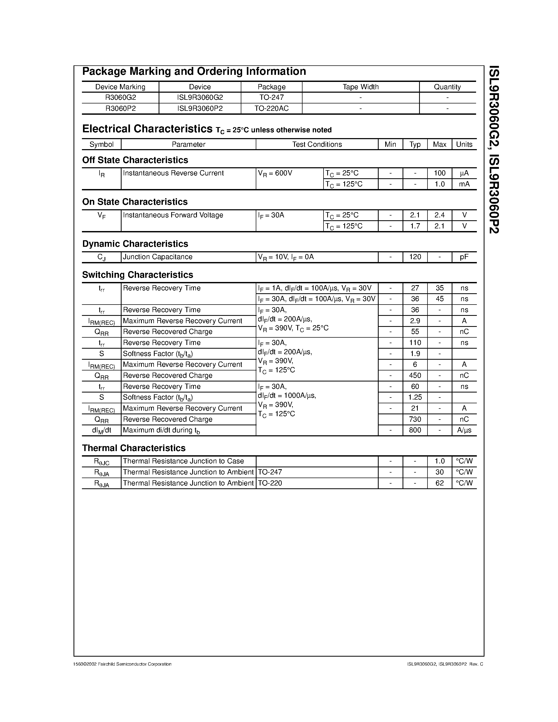 Datasheet ISL9R3060G2 - 30A/ 600V Stealth Diode page 2