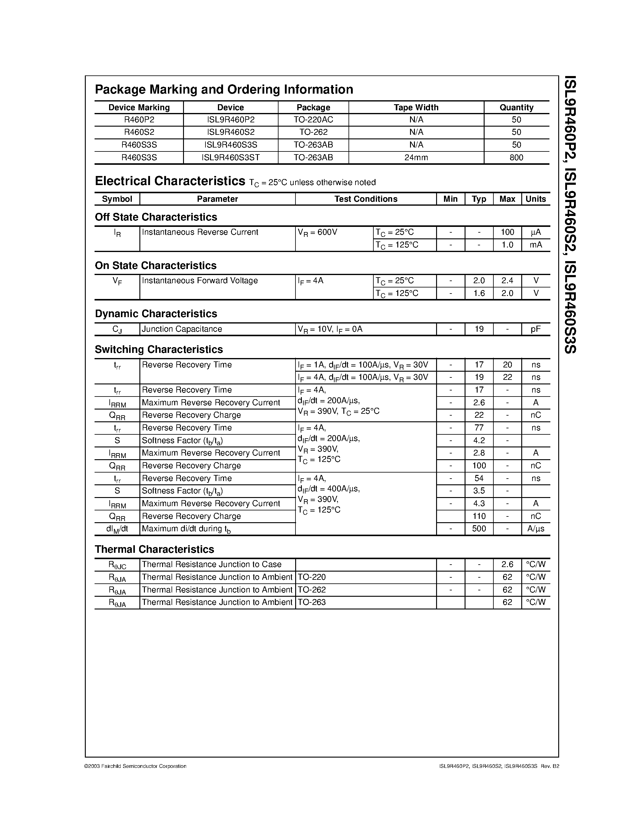 Datasheet ISL9R460S3S - 4A/ 600V Stealth Diode page 2