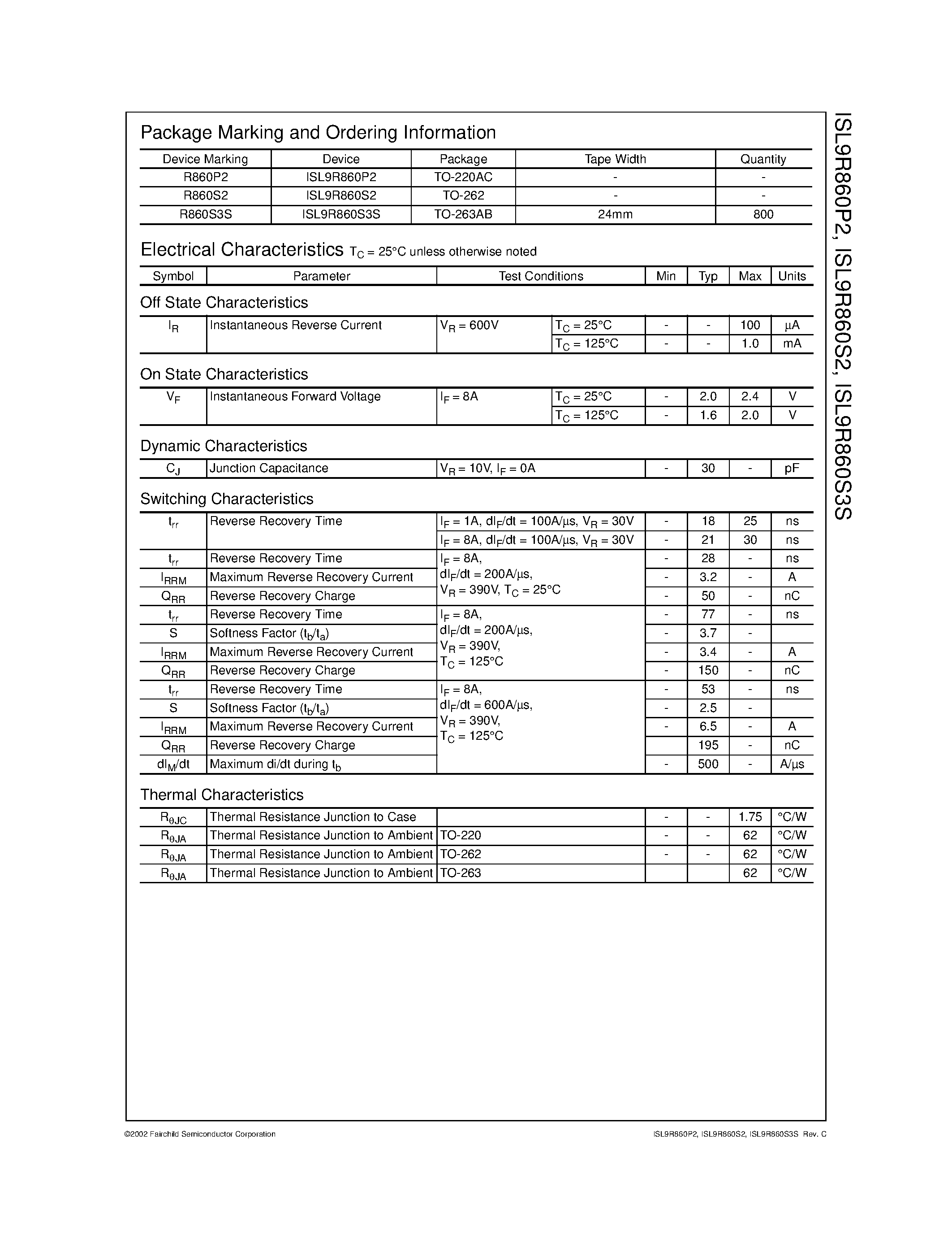 Datasheet ISL9R860P2 - 8A/ 600V Stealth Diode page 2