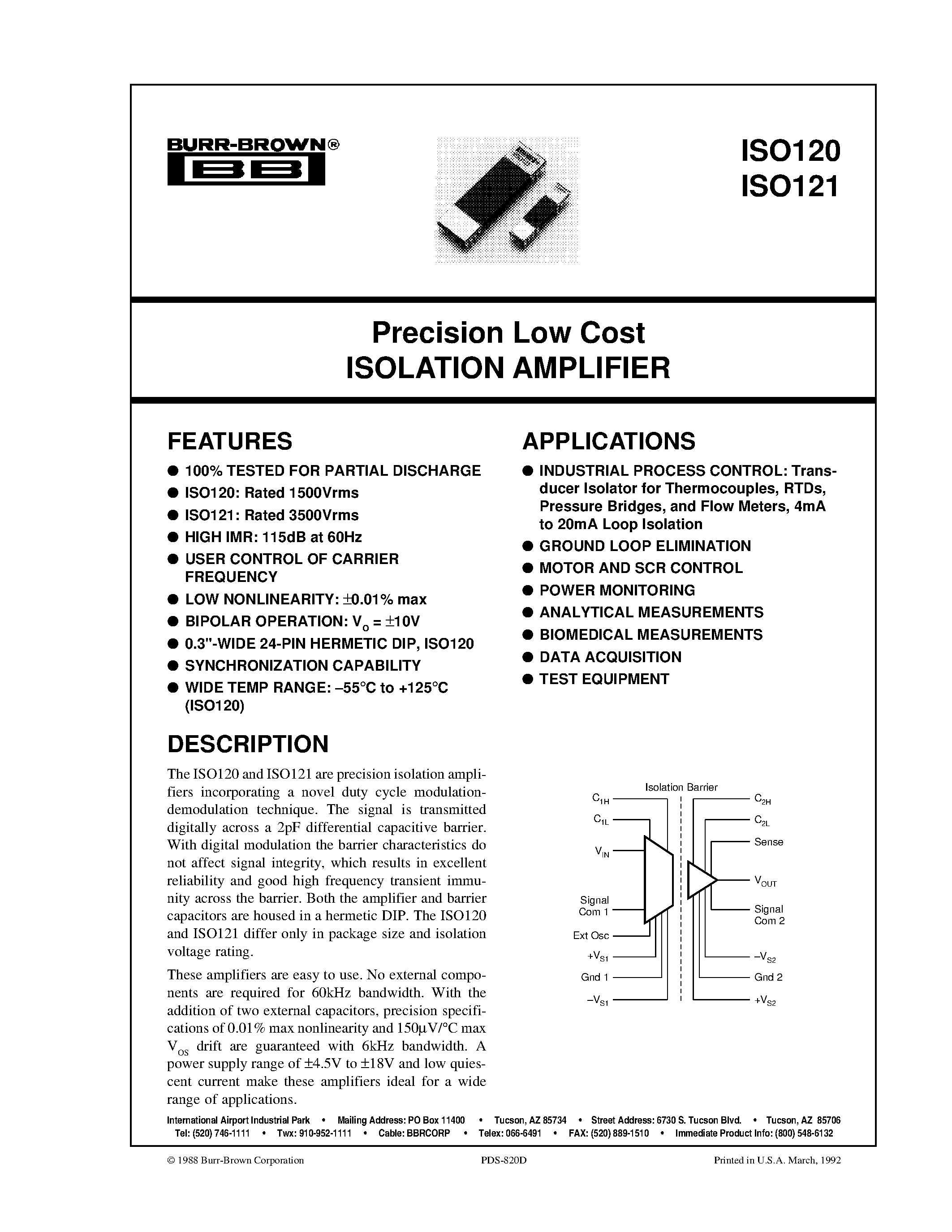 Datasheet ISO120SG(4) - Precision Low Cost ISOLATION AMPLIFIER page 1