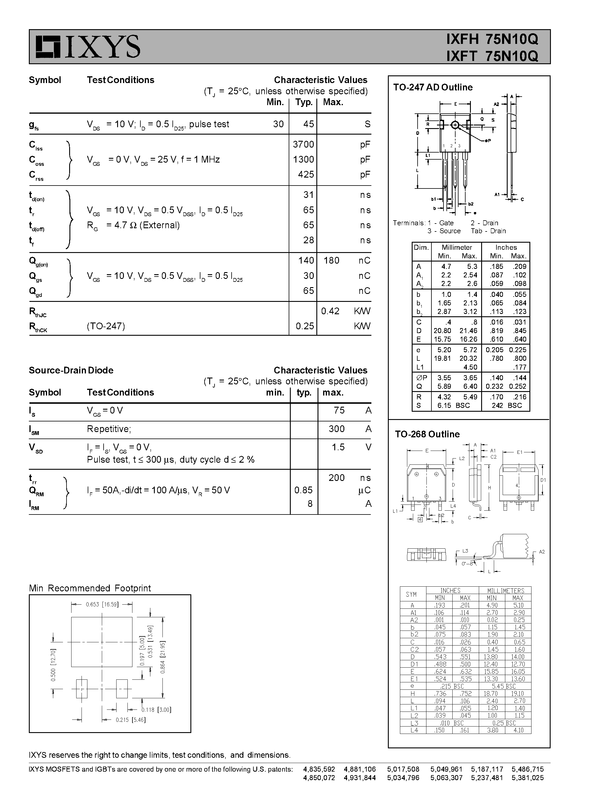 Datasheet IXFH75N10Q - HIPER FET POWER MOSFETS Q CLASS page 2