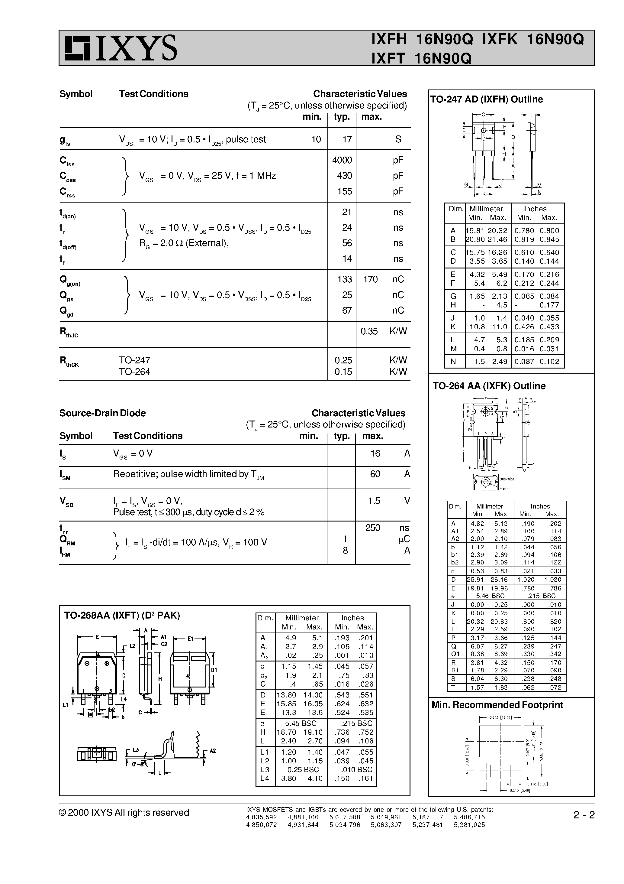 Datasheet IXFK16N90Q - HiPerFET Power MOSFETs Q-Class page 2